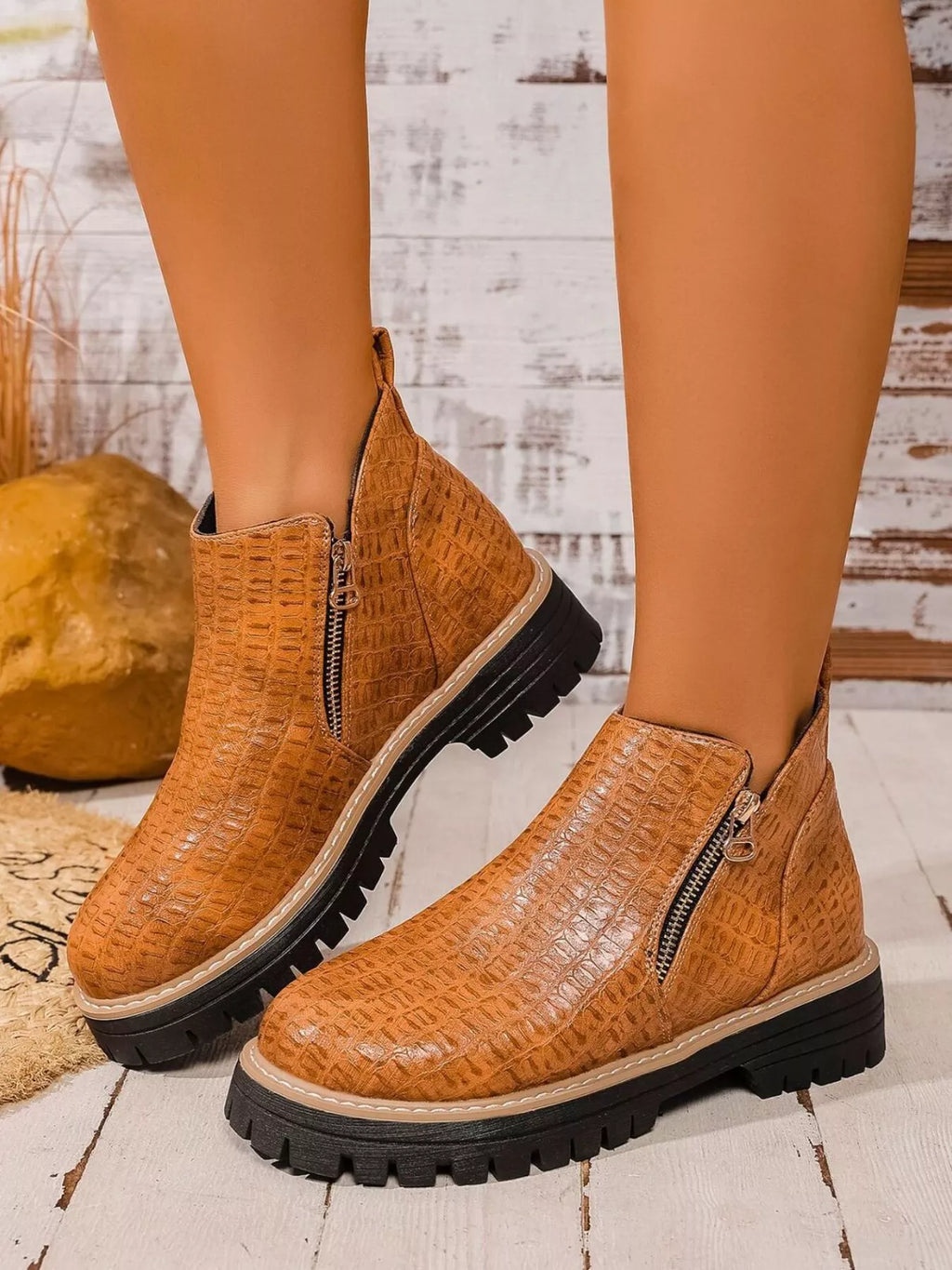 Round Toe Side Zip Ankle Boots