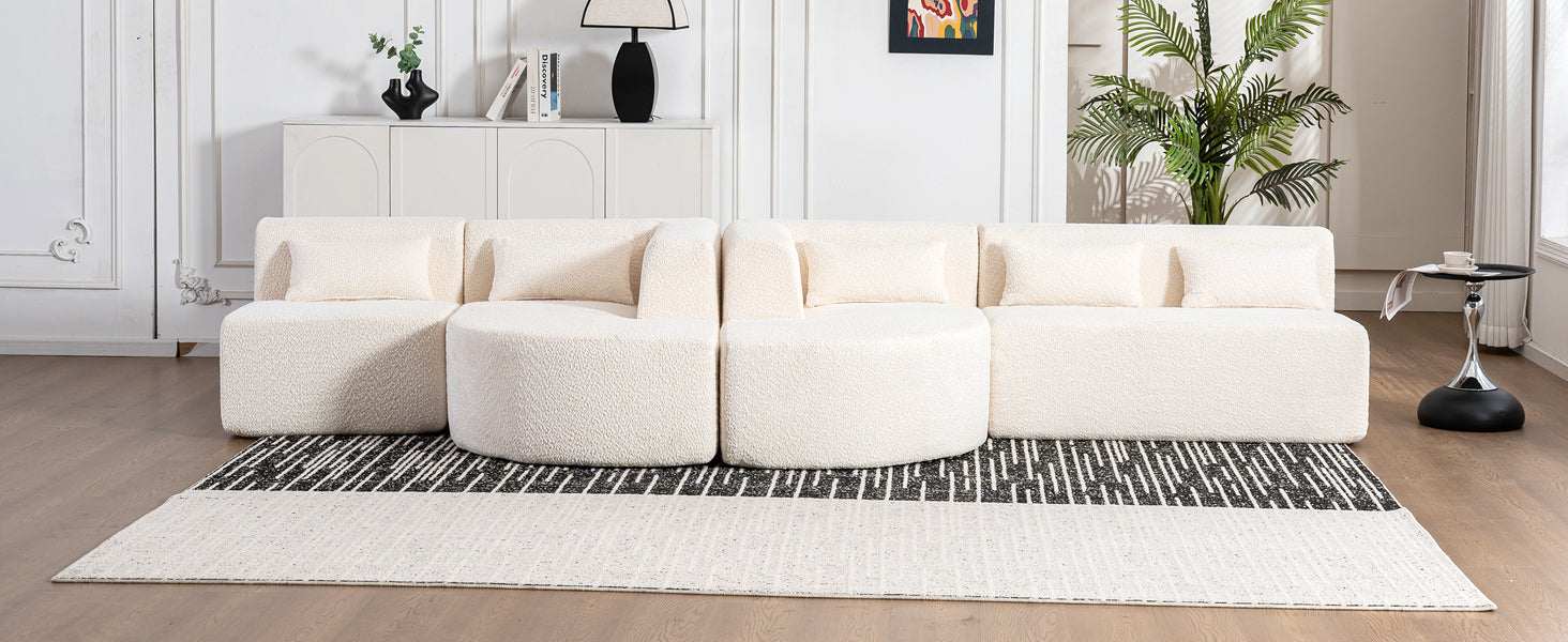 144' Upholstered Sofa Free-combined Sofa Couch with Two Chaise Lounge and Five Back Pillows for Living Room(Old SKU: N719S001600A), Beige