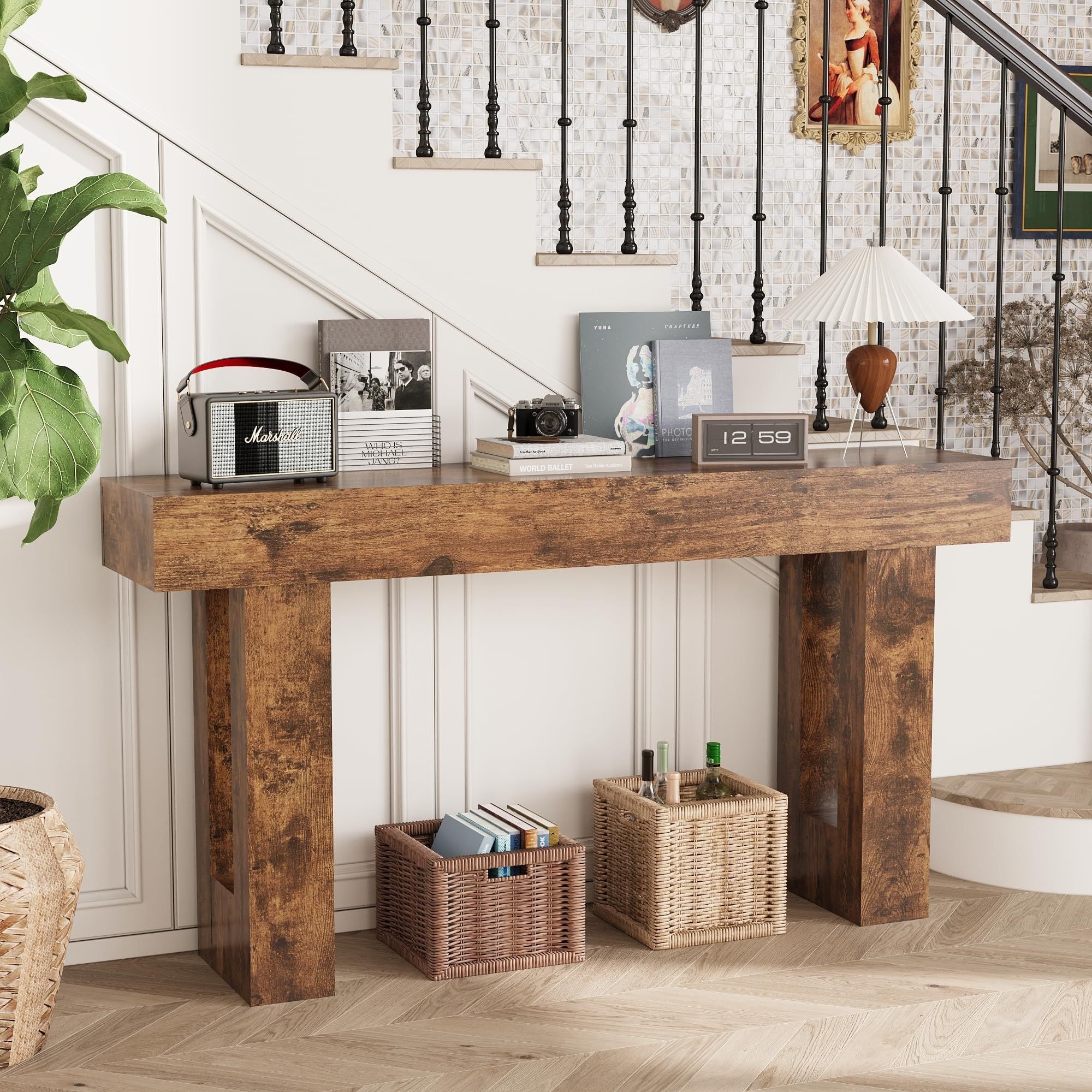 Farmhouse Entryway Table, 63-Inch Long Narrow Console Table Behind The Couch, Wooden Rectangular Sofa Table for Entrance, Hallway, Living Room (Rustic Brown)