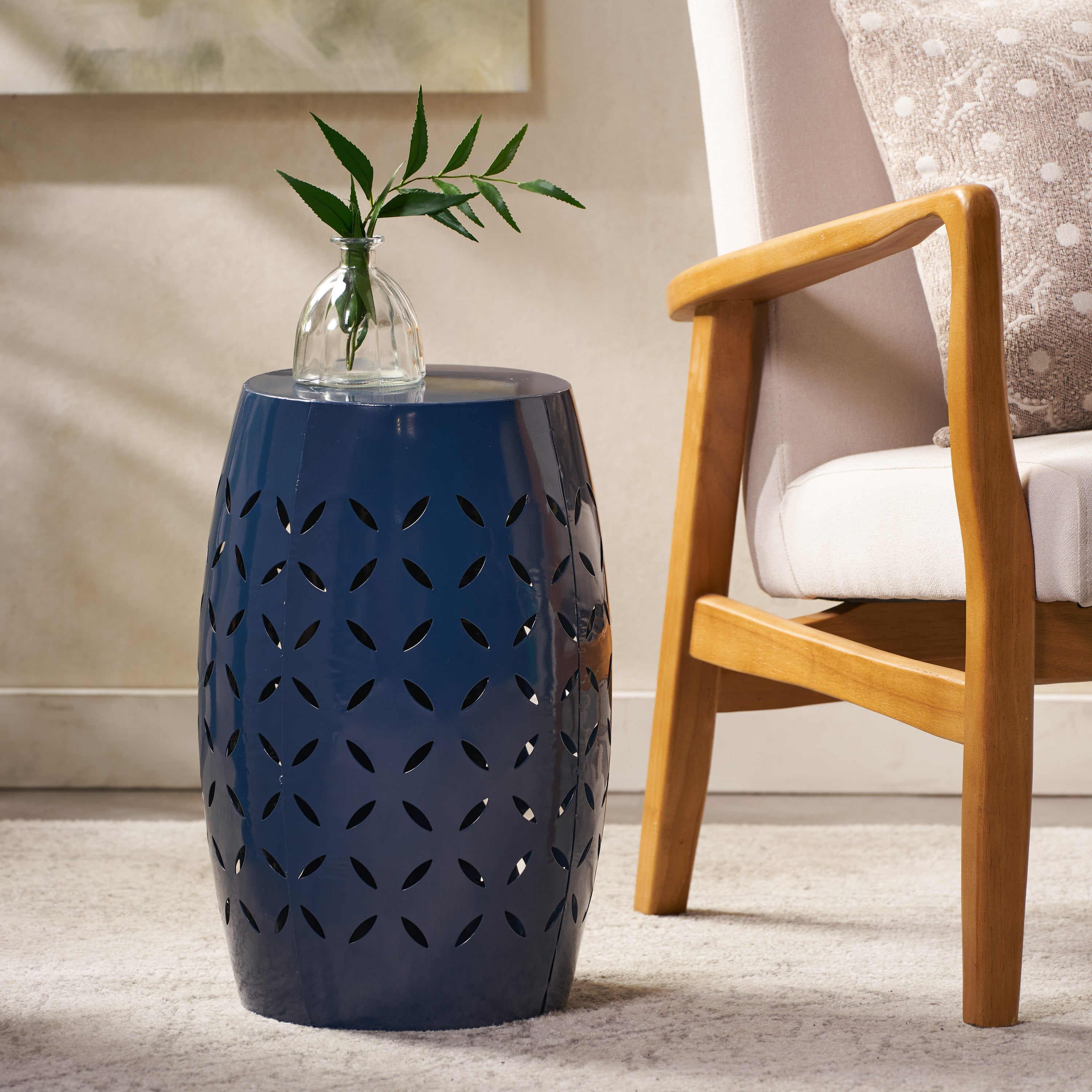 12' Outdoor Lace-Cut Side Table, Navy Blue