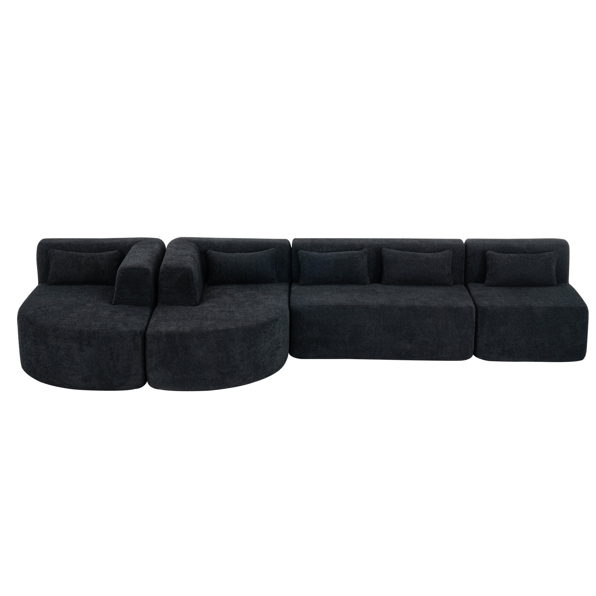 144' Upholstered Sofa Free-combined Sofa Couch with Two Chaise Lounge and Five Back Pillows for Living Room(Old SKU: N719S001600B), Black