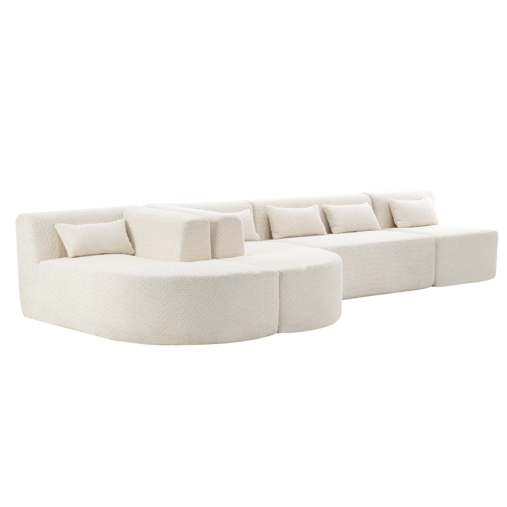 144' Upholstered Sofa Free-combined Sofa Couch with Two Chaise Lounge and Five Back Pillows for Living Room(Old SKU: N719S001600A), Beige