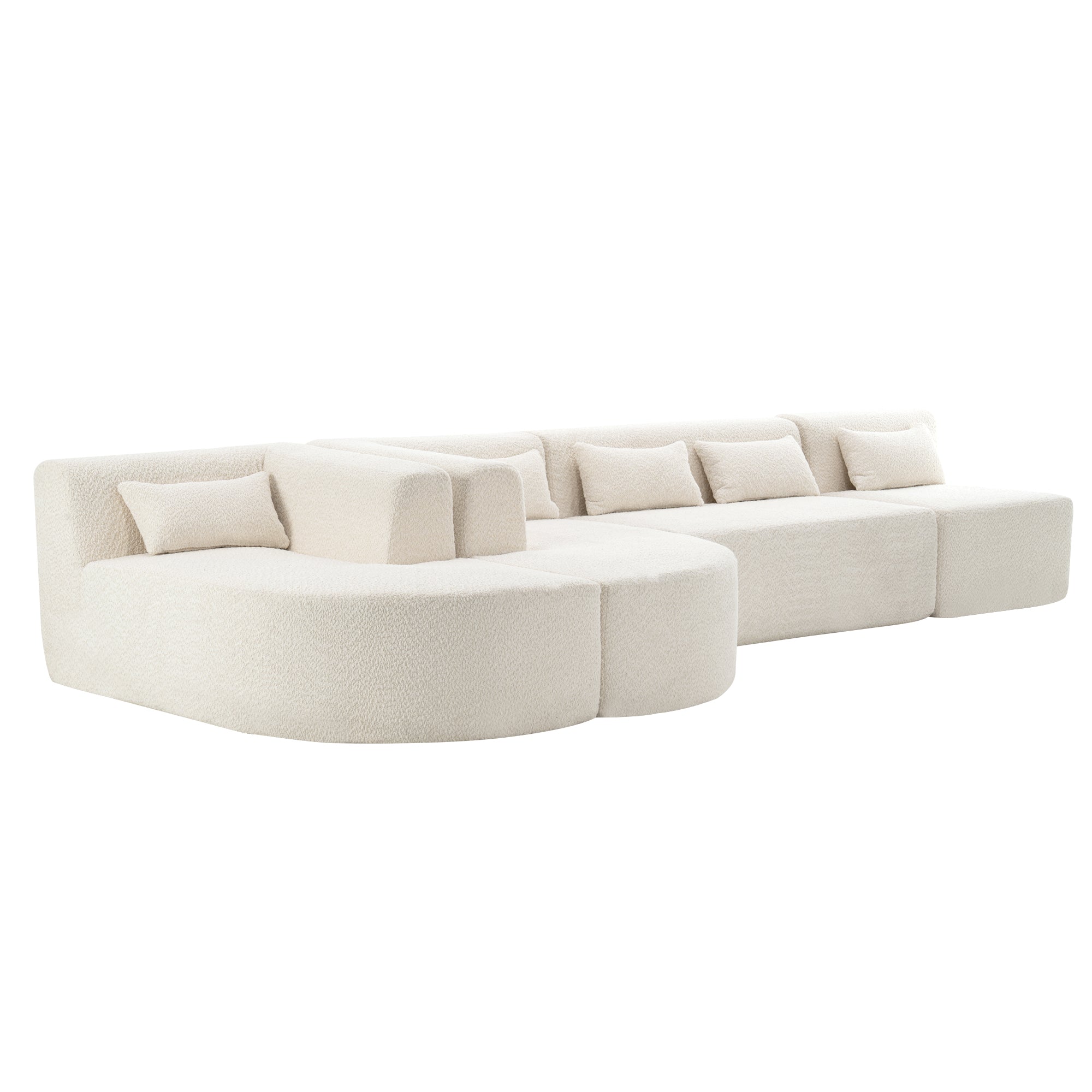 144' Upholstered Sofa Free-combined Sofa Couch with Two Chaise Lounge and Five Back Pillows for Living Room(Old SKU: N719S001600A), Beige