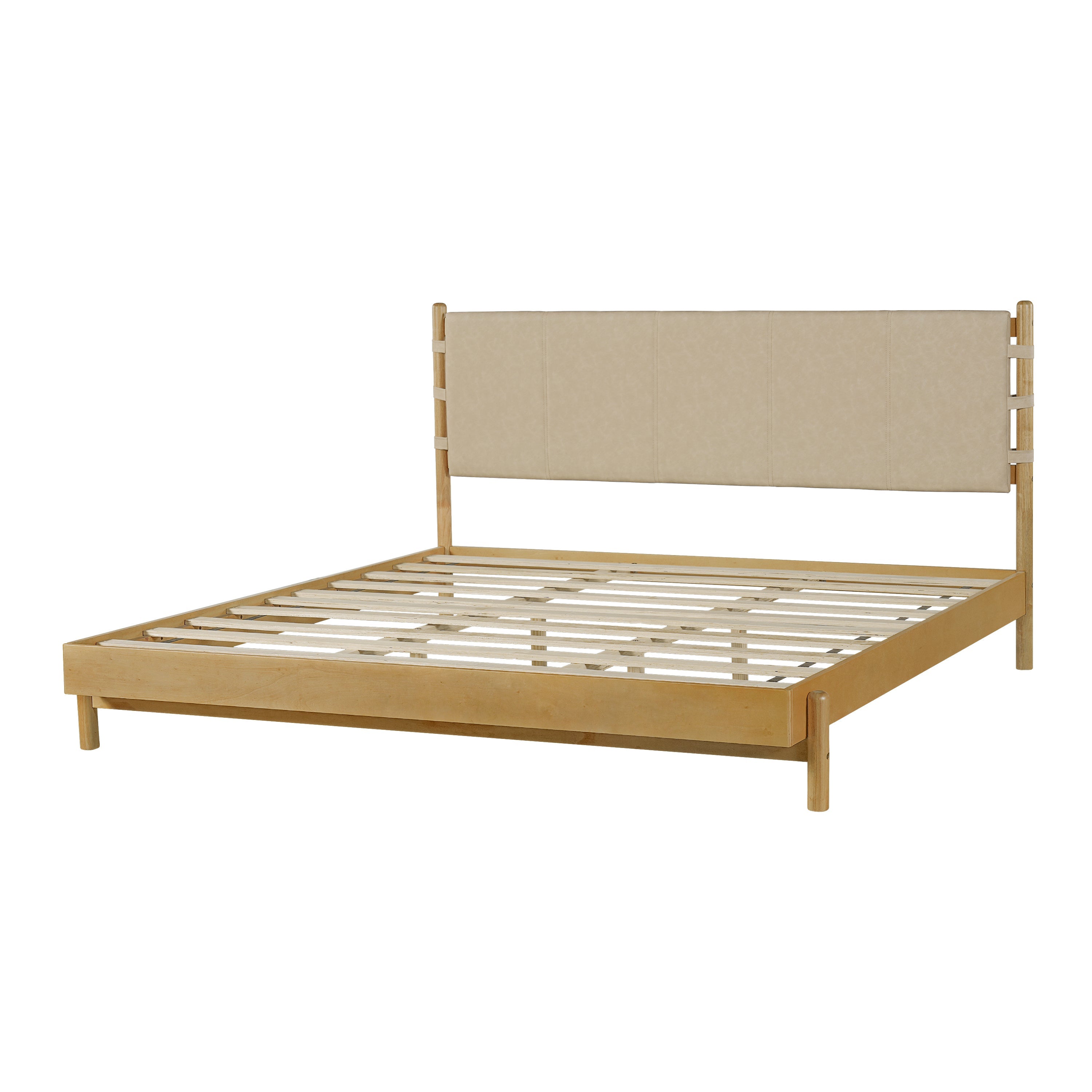 Modern King Bed Frame Set with 2 Nightstands, Beige Wood Platform Bed with Headboard and Matching Bedside Tables for Bedroom