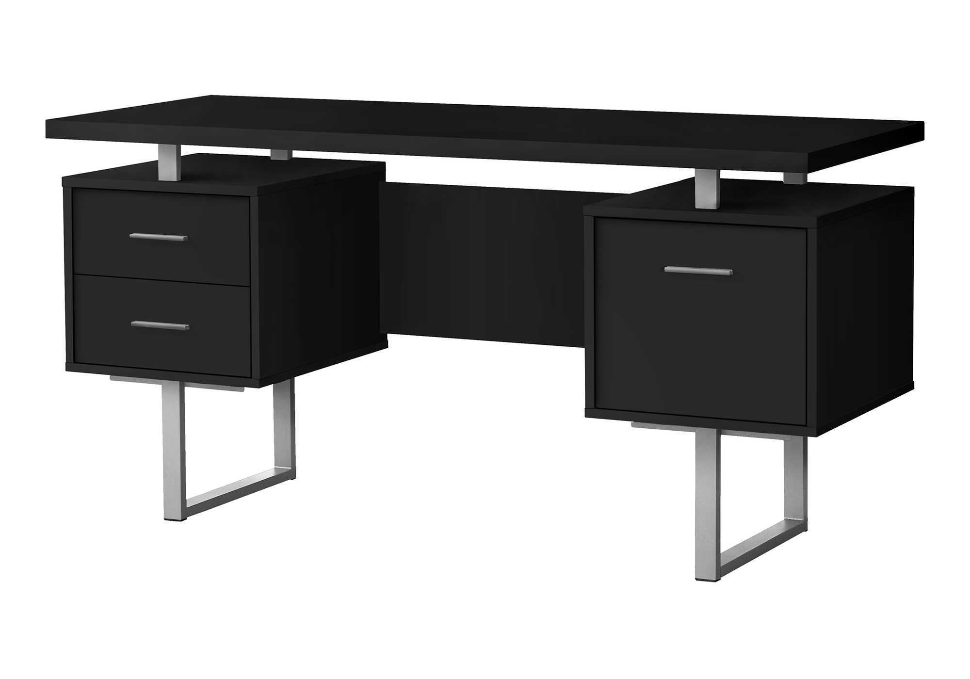 Computer Desk, Home Office, Laptop, Left, Right Set-up, Storage Drawers, 60'l, Work, Black Laminate, Grey Metal, Contemporary, Modern