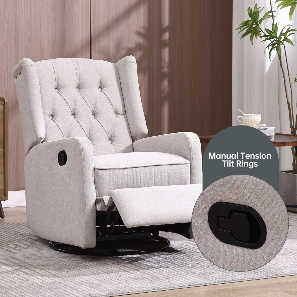 COOLMORE Rocking Recliner Chair,360 Degree Swivel Nursery Rocking Chair,Glider Chair,Modern Small Rocking Swivel Recliner Chair for Bedroom,Living Room Chair Home Theater Seat (Beige)