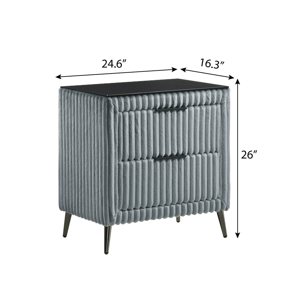 Mavela Wide Wale Corduroy Upholstery Panel Queen Bed with 2 Nightstands and Bench, Blue