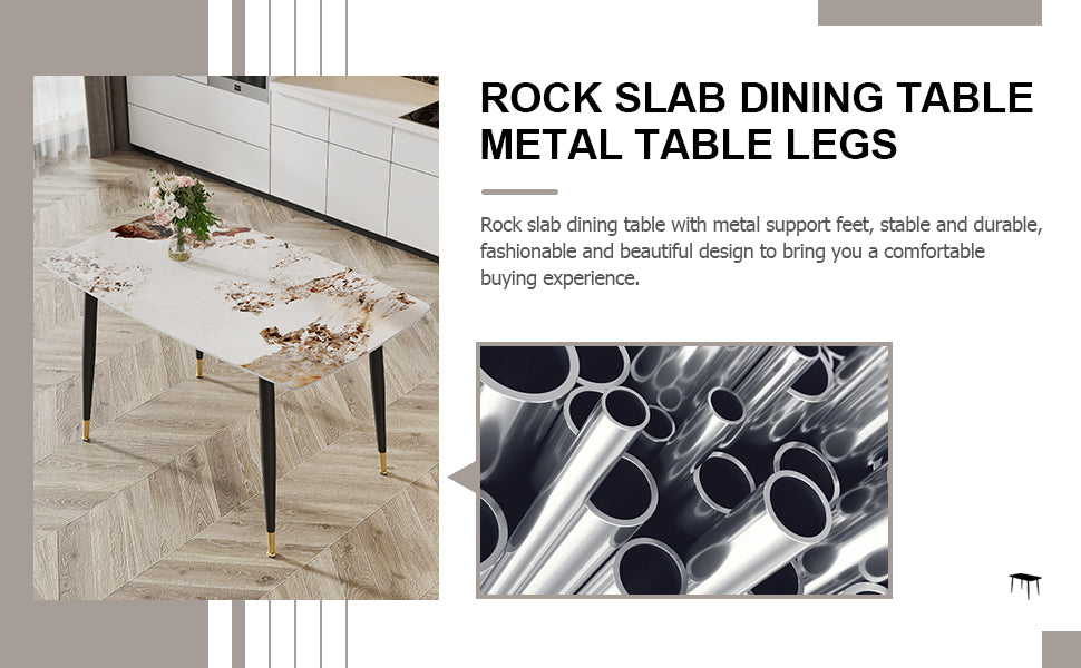 Modern minimalist dining table. A patterned SINTERED STONE tabletop with black metal legs. Suitable for kitchen and living room 50'*30'*30' F-001.W1151S00398