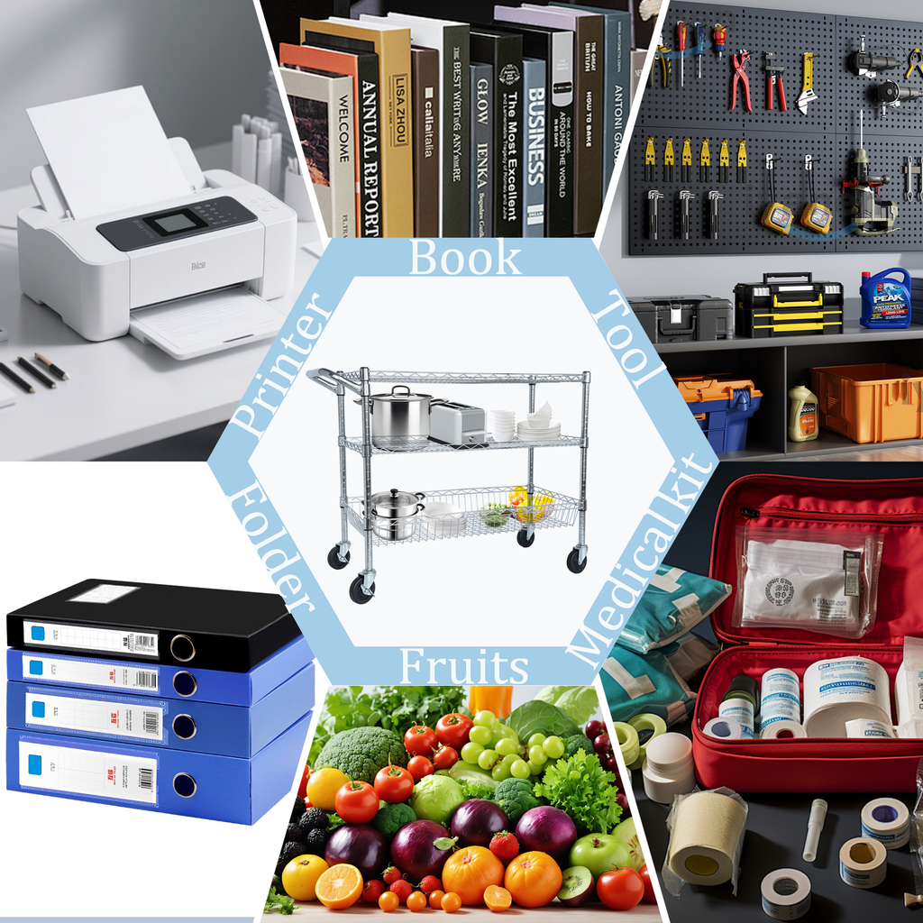 Heavy Duty Rolling Utility Cart,3 Tier Rolling Carts with Wheels,with Handle Bar & Shelf Liners,36'x18'x32'Storage Cart for Kitchen,Restaurant,Plant Display,Chrome