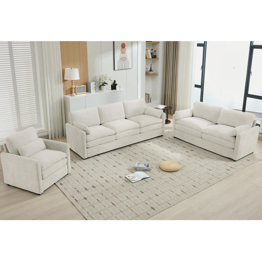 Cozy Upholstered Sofa Set Oversized Comfy Cloud Sofa Double Cushion Sofa Group Plush Cushion Sofa Couch for Living Room, Beige