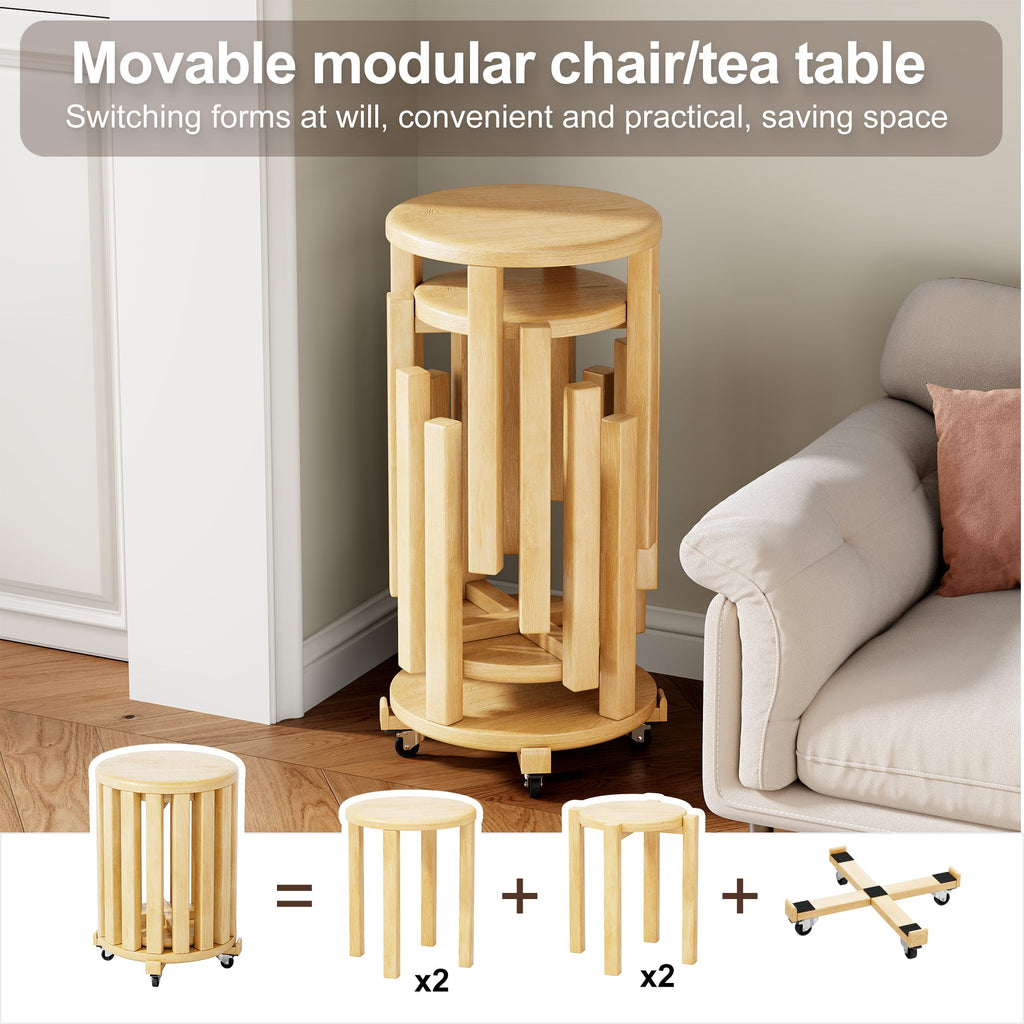 100% solid wood stackable stools set of 4, wooden stools, 18-inch stools, stacking stools, nesting tables, sturdy and durable, no installation required, top stackable round side table