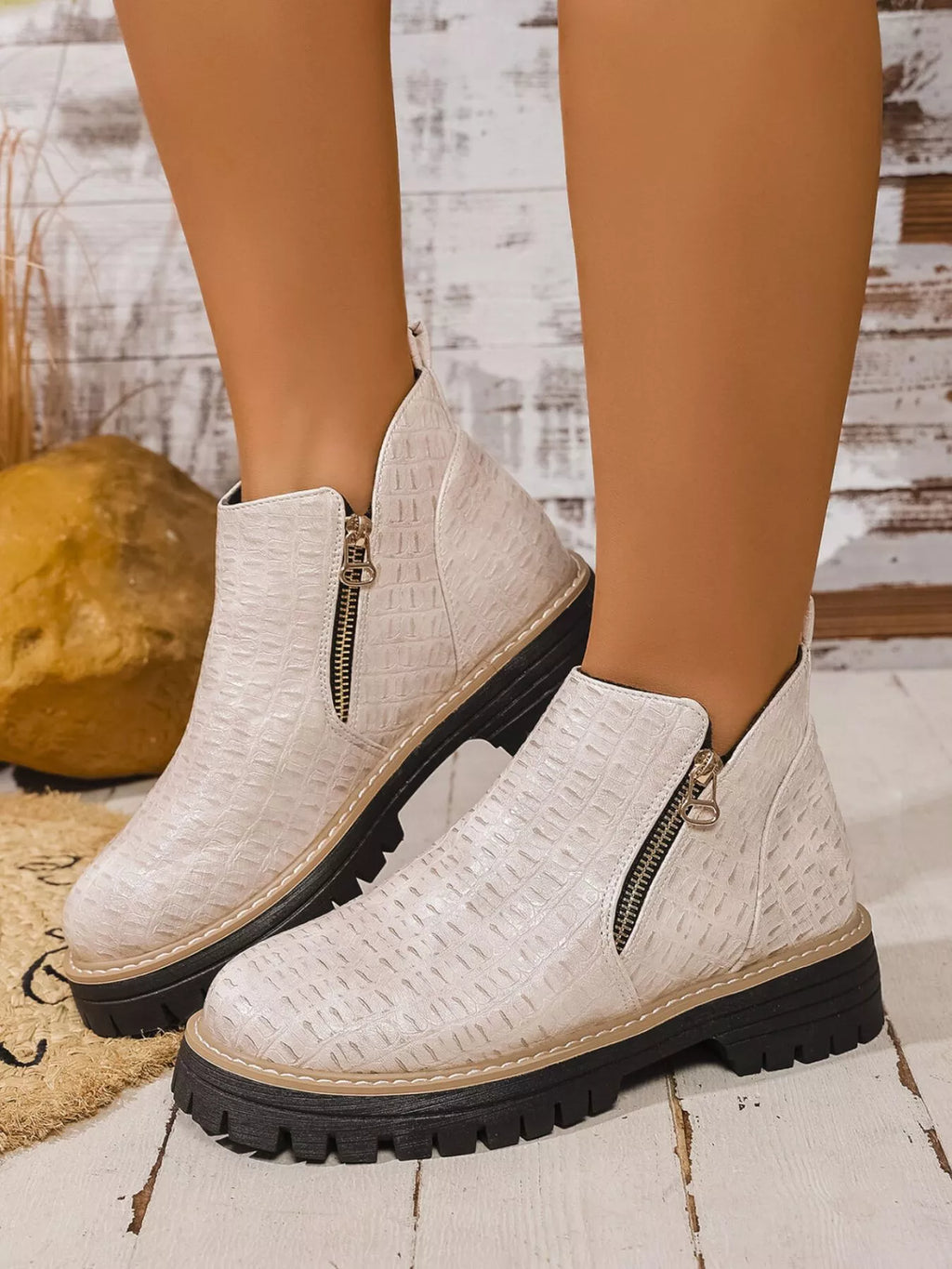 Round Toe Side Zip Ankle Boots