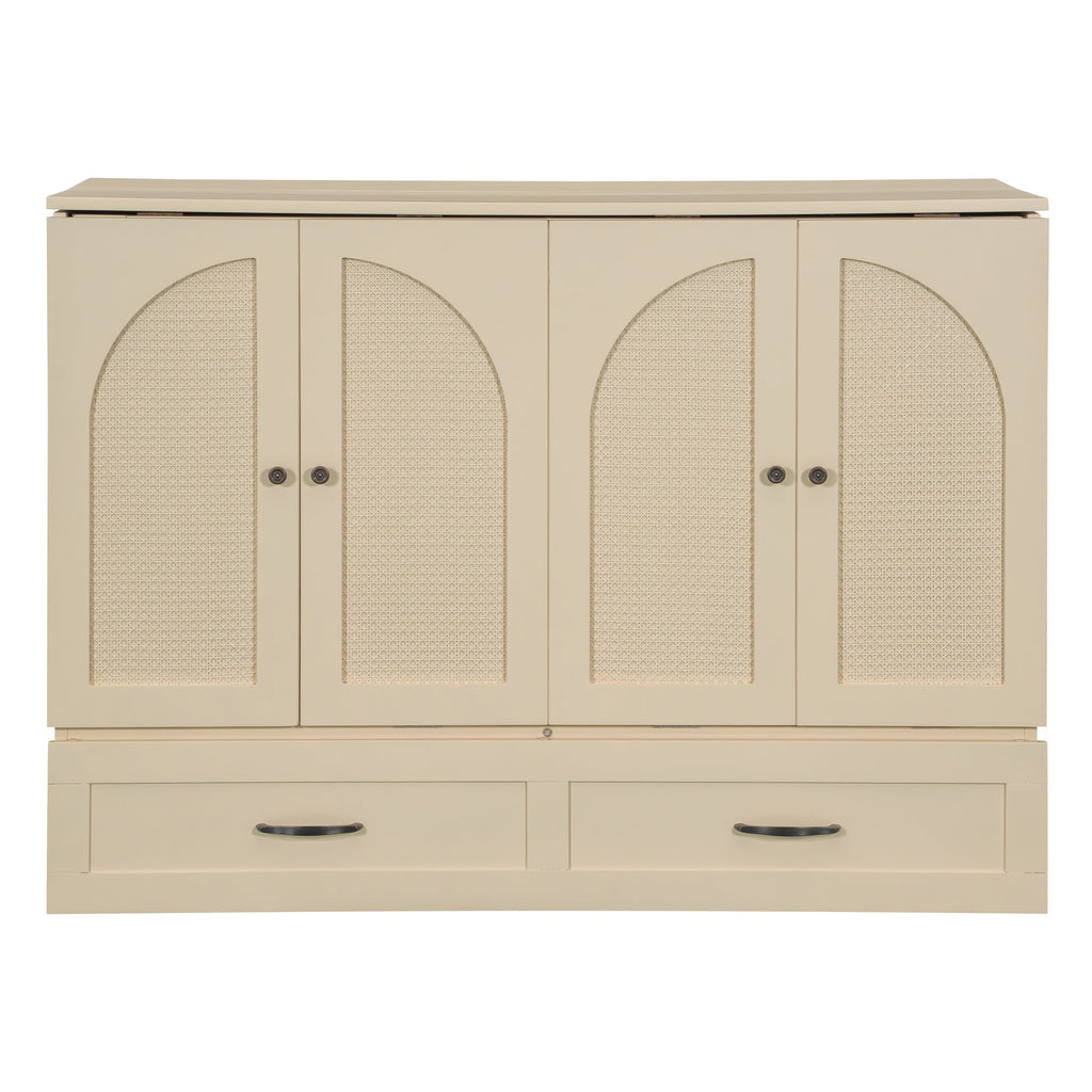 Full Size Murphy Bed with Large Drawers, Gold