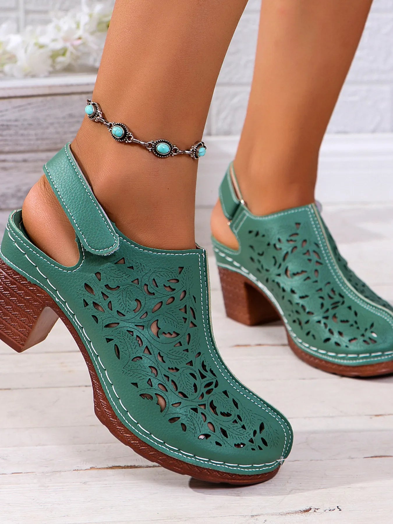 Cutout Block Heel Slingback Sandals