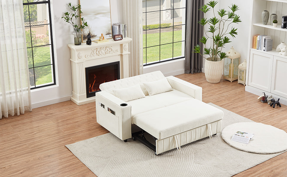 61.4' Pull-out Sofa Bed Convertible Couch Loveseat Sofa Modern Sleeper Sofa with Adjustable Backrest for Living Room, Beige