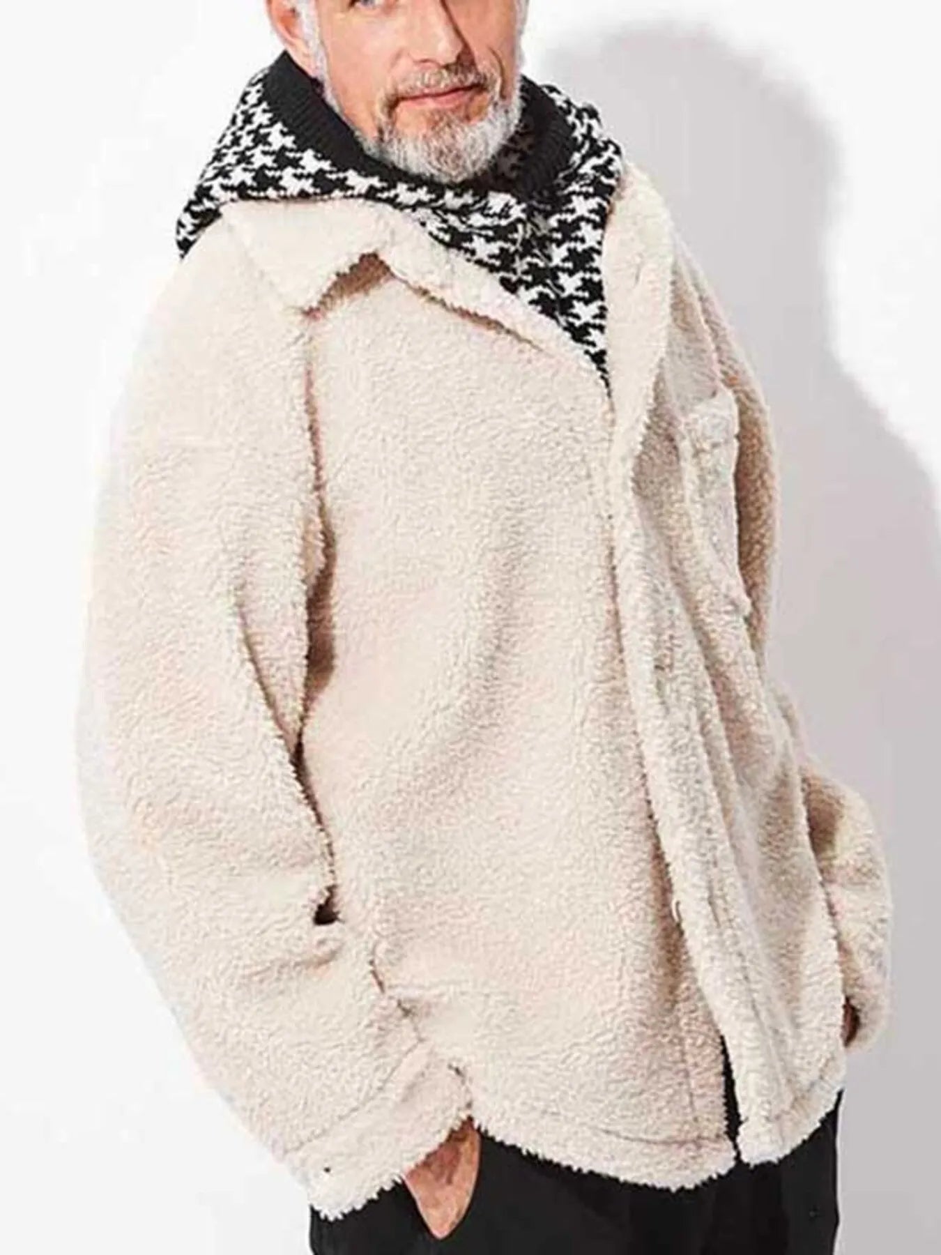 Button Up Drop Shoulder Sherpa Jacket Plus Size