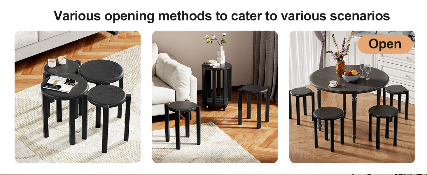 100% solid wood stackable stools set of 4, wooden stools, 18-inch stools, stacking stools, nesting tables, sturdy and durable, no installation required, top stackable round side table