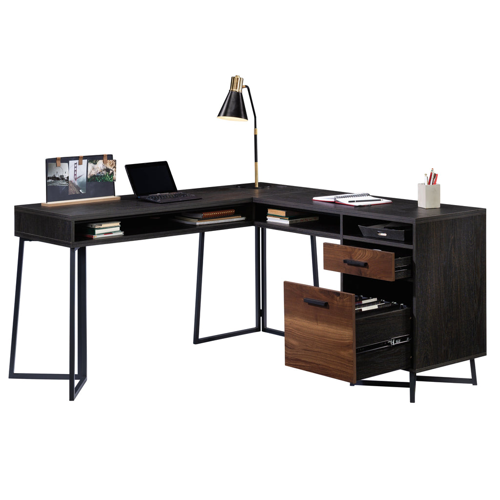 L-Shaped Desk, Dark Walnut finish