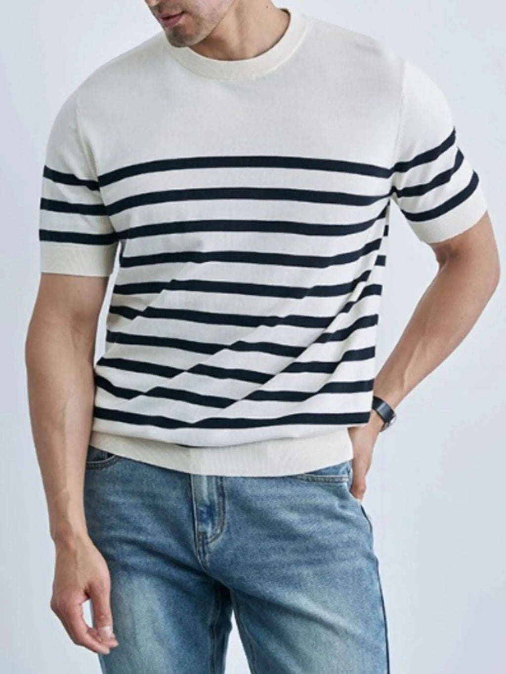 Classic Striped Short Sleeve Knit T-Shirt
