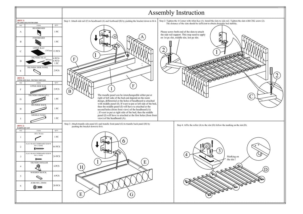 Contemporary Full Size Bed w/ Trundle Slats Charcoal Burlap Upholstered Button Tufted Headboard Footboard Youth Bedroom Furniture wooden Slats 1pc Bed