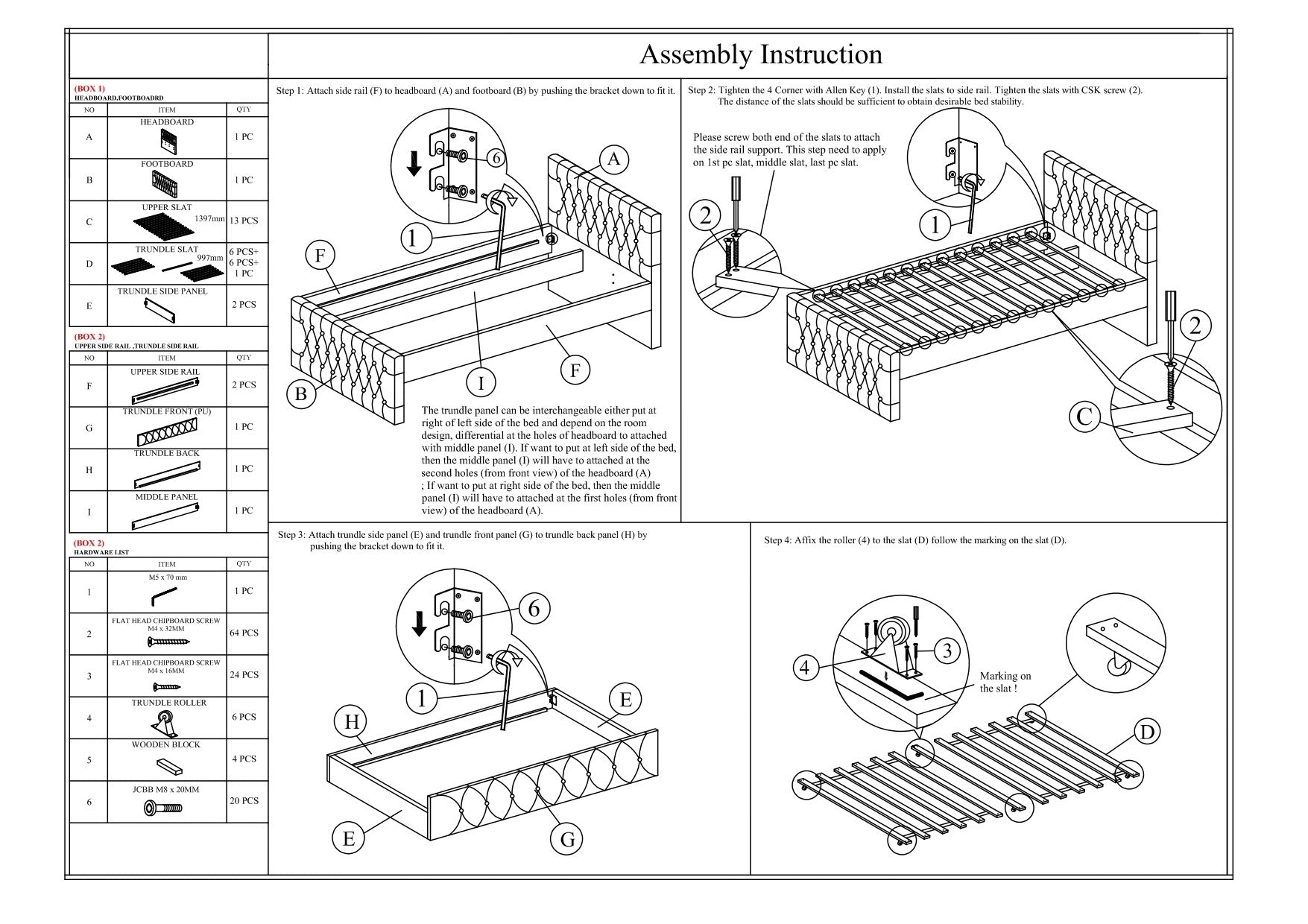 Contemporary Full Size Bed w/ Trundle Slats Charcoal Burlap Upholstered Button Tufted Headboard Footboard Youth Bedroom Furniture wooden Slats 1pc Bed