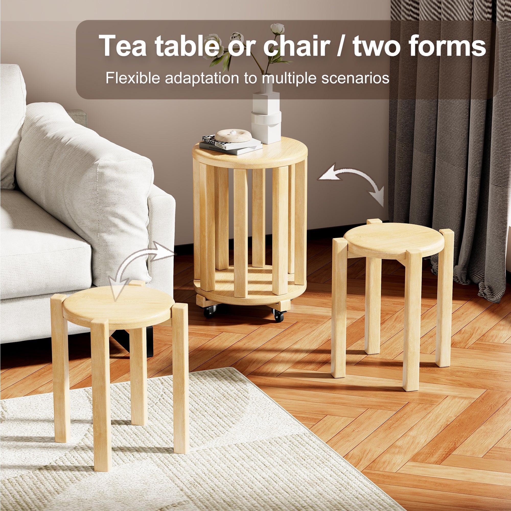 100% solid wood stackable stools set of 4, wooden stools, 18-inch stools, stacking stools, nesting tables, sturdy and durable, no installation required, top stackable round side table