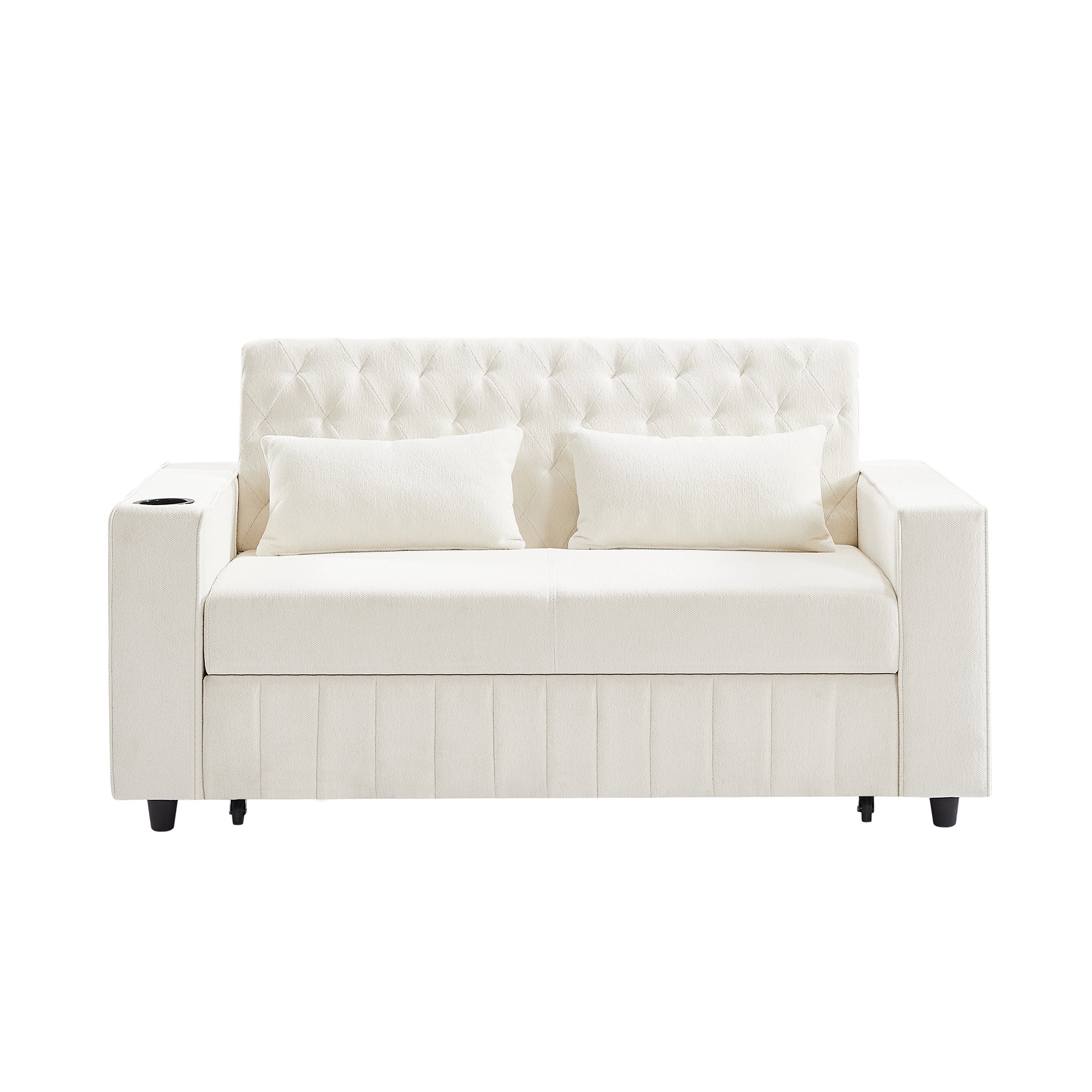 61.4' Pull-out Sofa Bed Convertible Couch Loveseat Sofa Modern Sleeper Sofa with Adjustable Backrest for Living Room, Beige