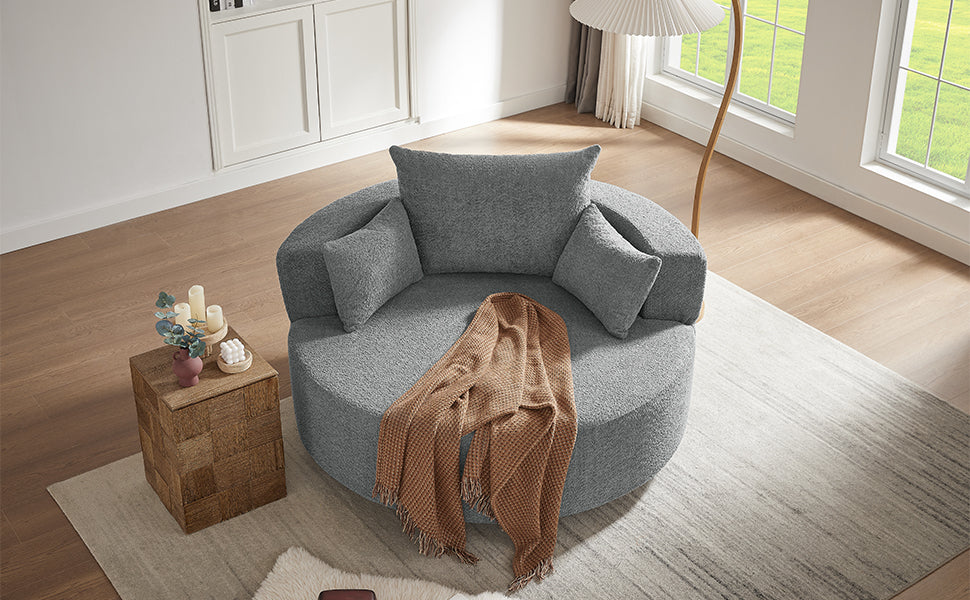Modern Accent Swivel Barrel Chair with Removable Pillows, Grey Chenille, 56.3x56.3x35.5 in