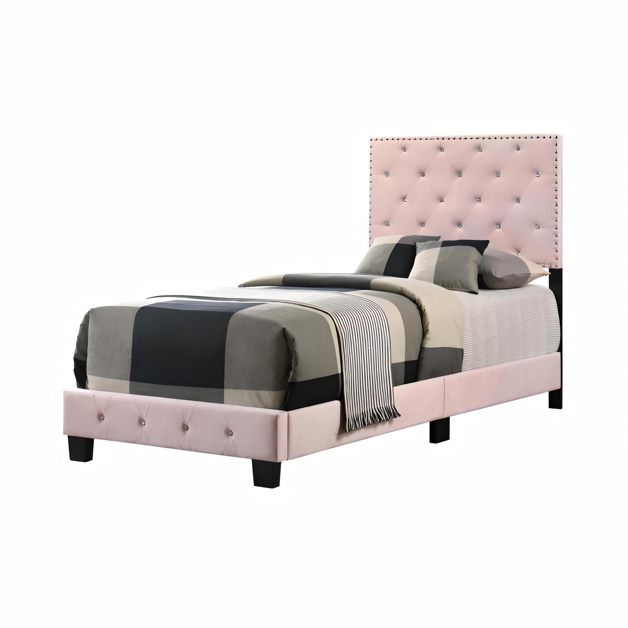Charming Pink Velvet Twin Bed for Kids with Easy Setup and Durable Design
