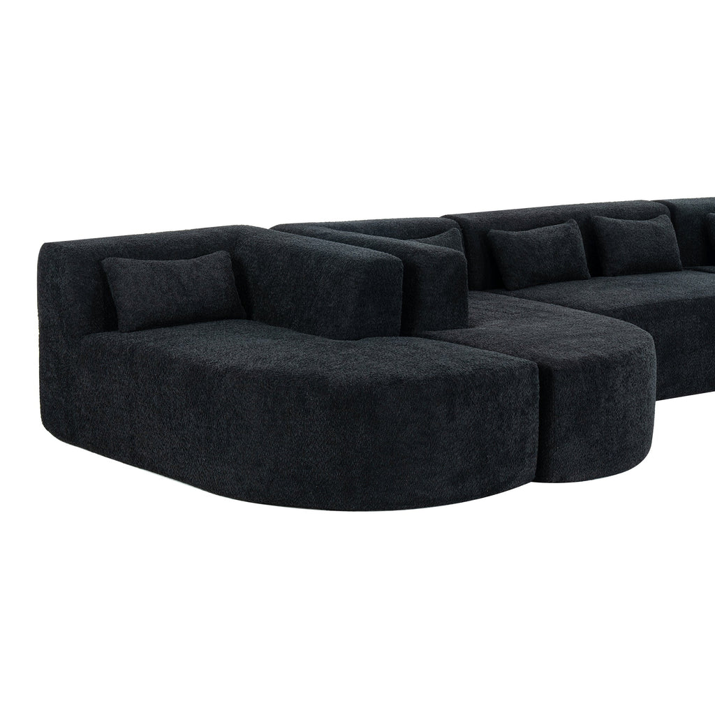144' Upholstered Sofa Free-combined Sofa Couch with Two Chaise Lounge and Five Back Pillows for Living Room(Old SKU: N719S001600B), Black