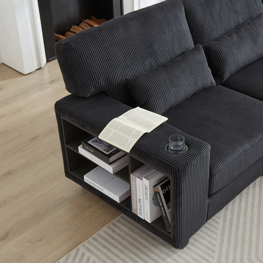 102.75*102.75' L-Shaped Modular Sectional Sofa, Modern Corduroy Sectional Sofa, Arm with Storage With Cup Holder 5-Seat Convertible Sectional Sofa for Living Room, Bedroom, Lounge and Projection Room