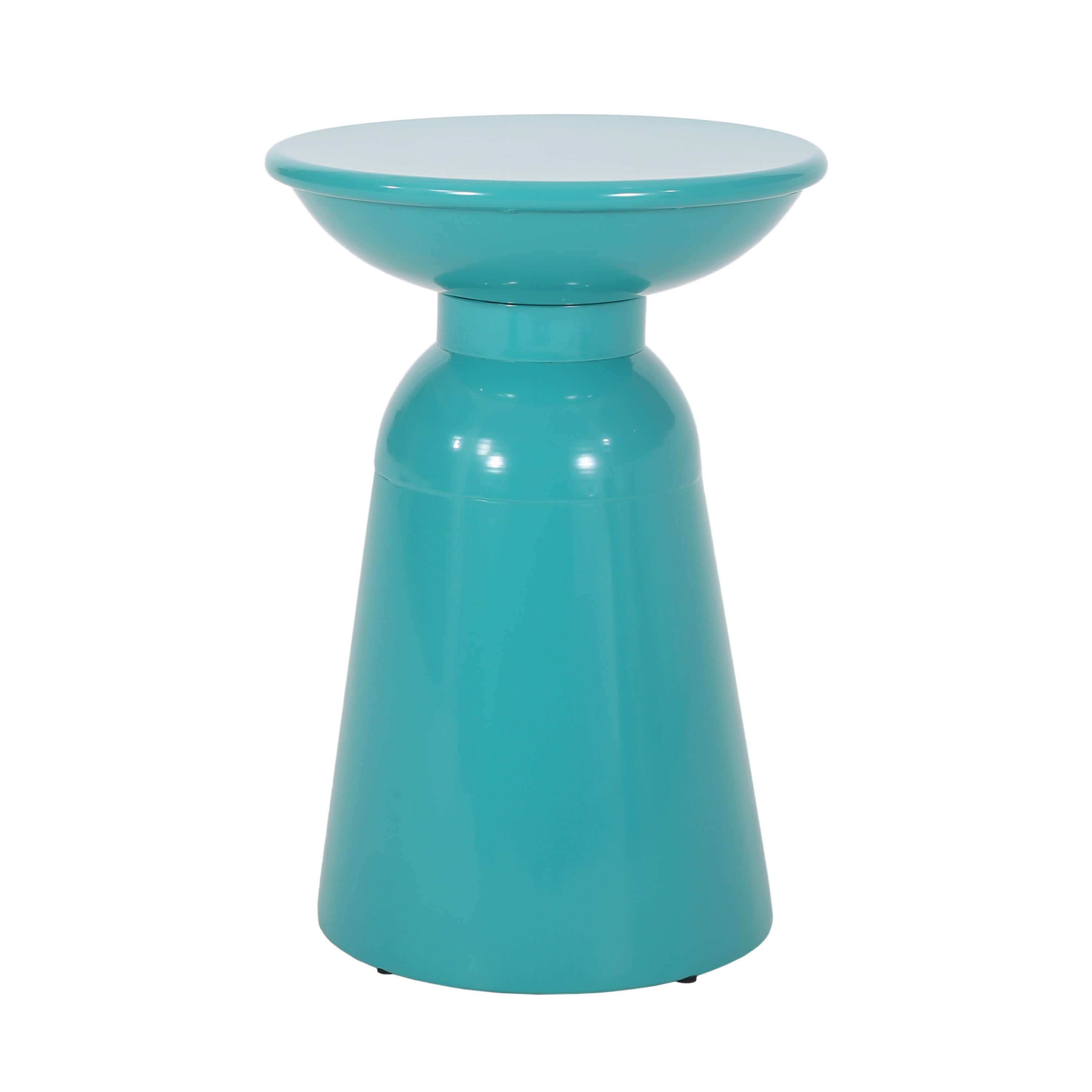 Serenita Outdoor Iron Side Tables with Flared Design, Set of 2 , Teal