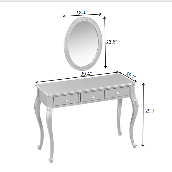Luxury Makeup Vanity Desk with Oval Mirror, 3-Drawer Dressing Table for Jewelry Storage, Elegant Console Table for Entryway, Living Room & Bedroom, Stylish Home Decor,Silver