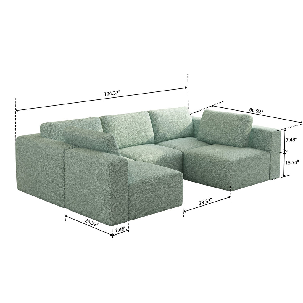 104.32*70.86 Modular Sectional Sofa Sleeper Couch, Sectional Sofa with Chaise and Ottoman, Convertible U Shaped Modular Sofa Set. Compressed spon, Light Green (Combo 3A+2B)