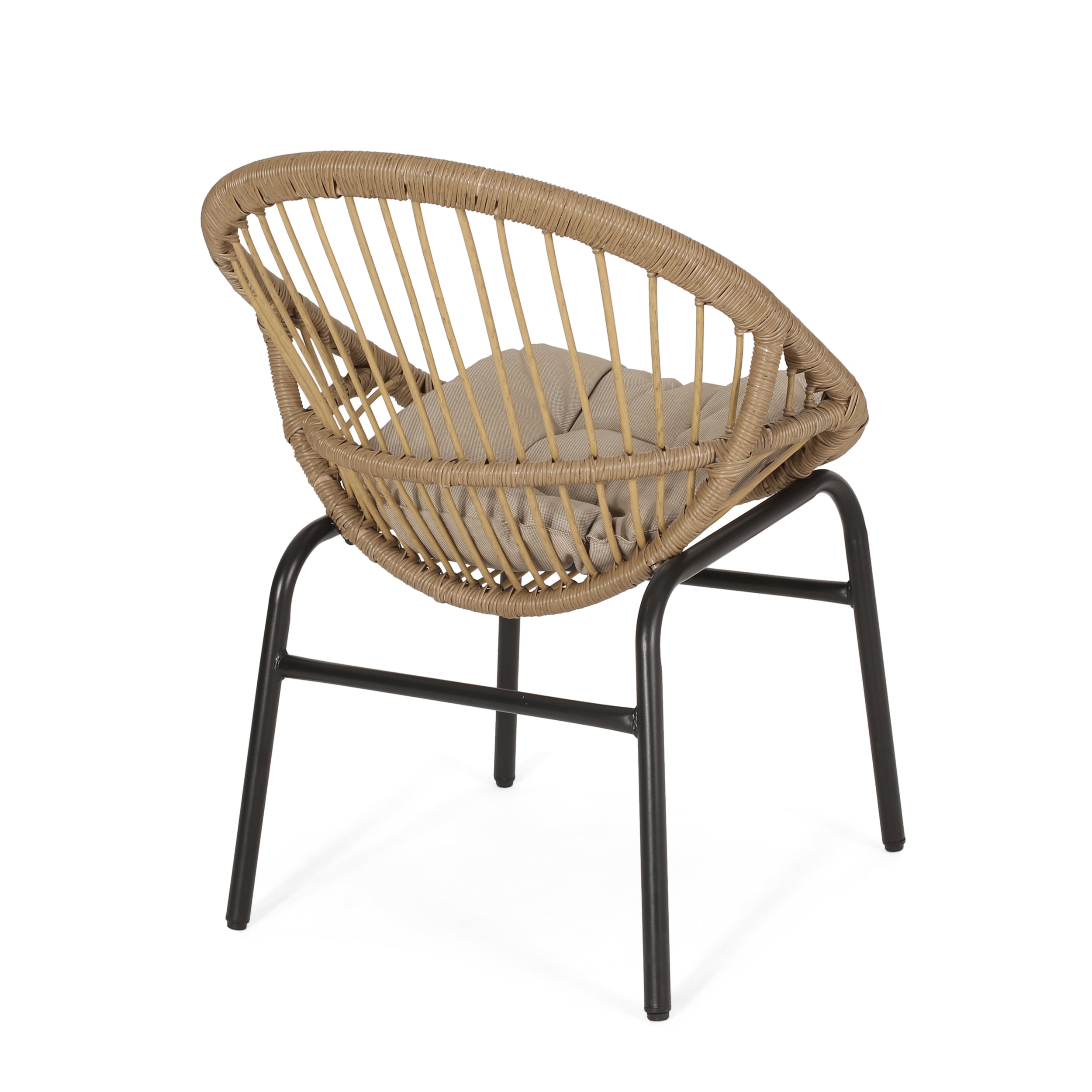 Outdoor Accent Chair with Curved Back and Basket Frame, Set of 2, Light Brown and Beige