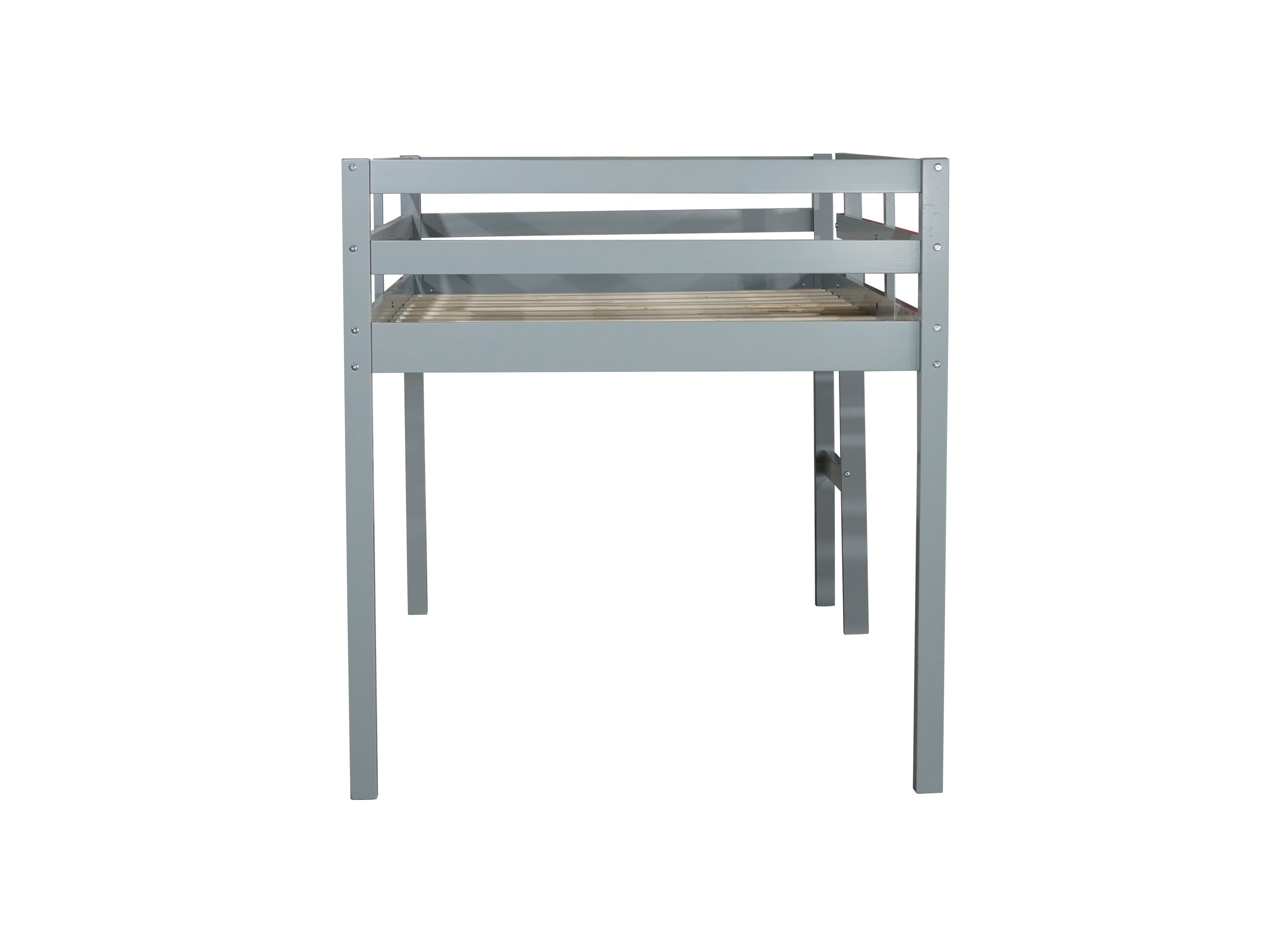 Solid Wooden, Rubber Wooden Twin Loft Bed with Ladder, Bed Platform of Strengthened Slats , Grey