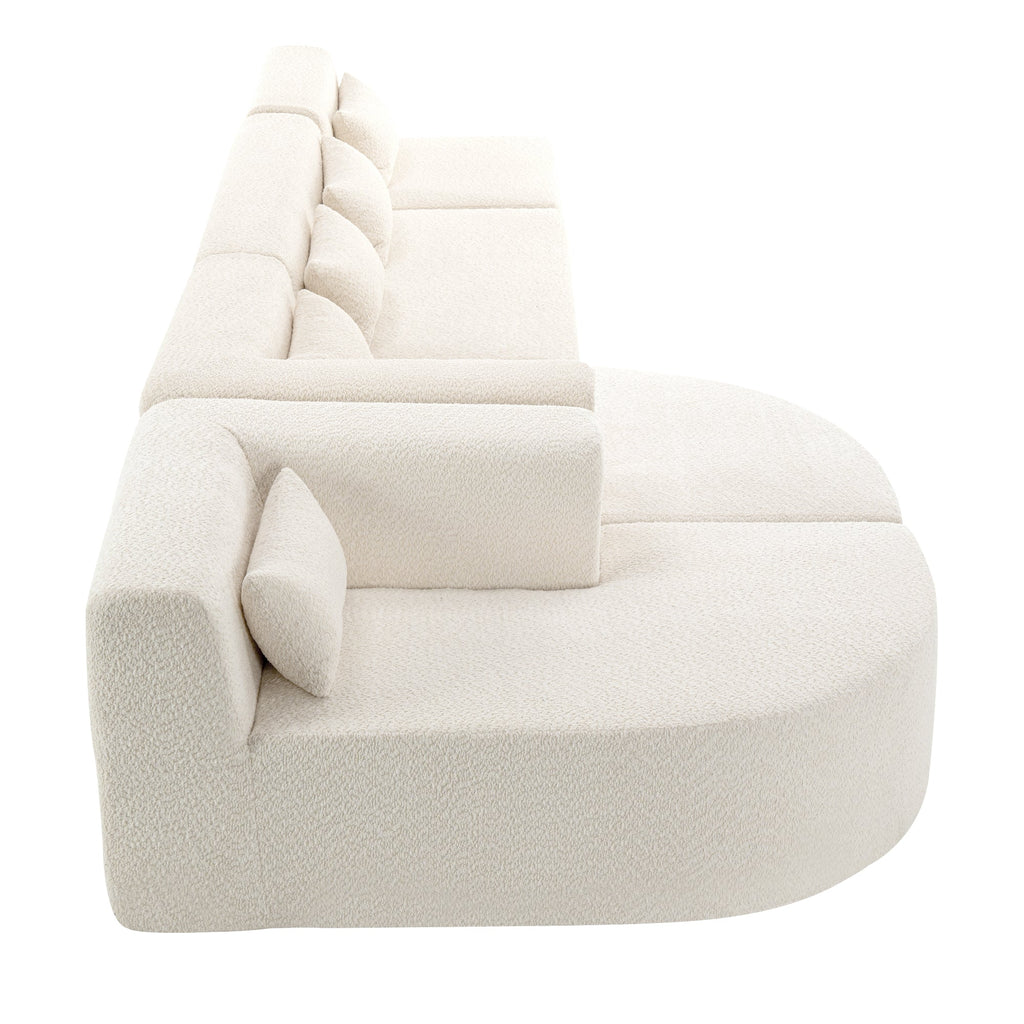 144' Upholstered Sofa Free-combined Sofa Couch with Two Chaise Lounge and Five Back Pillows for Living Room(Old SKU: N719S001600A), Beige