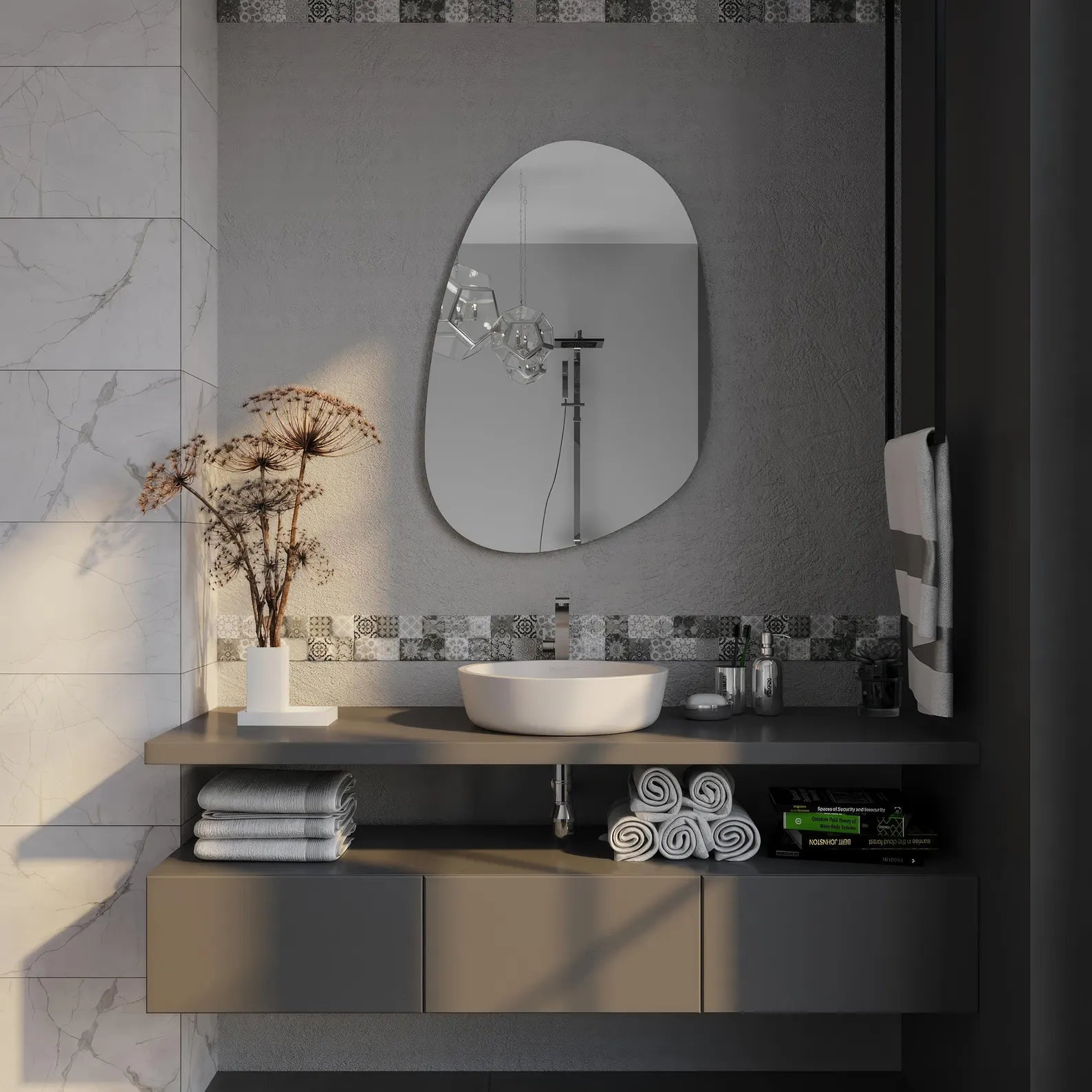 Modern Irregular Wall Mirror – Frameless Asymmetrical Mirror for Living Room or Bathroom
