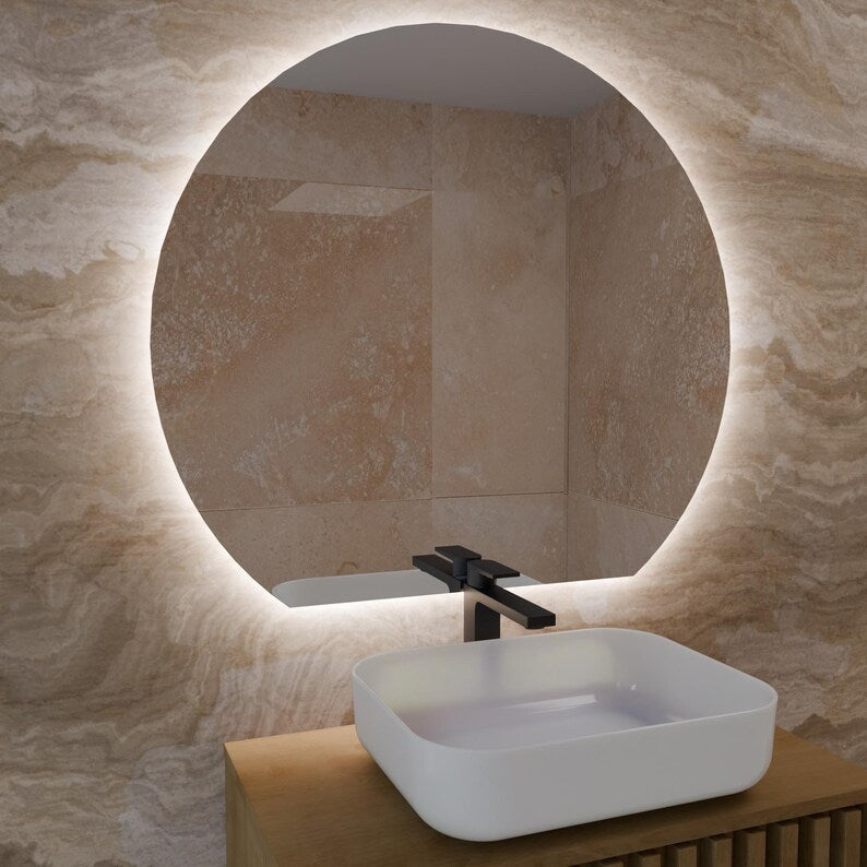 LED Bathroom Mirror – Modern Round Lighted Vanity Mirror with Touch Sensor