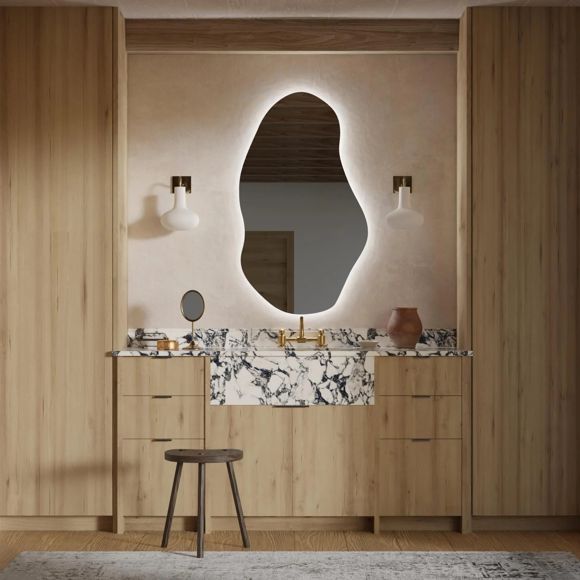 LED Bathroom Mirror with Lights | Irregular Organic Vanity Mirror | Touch Sensor
