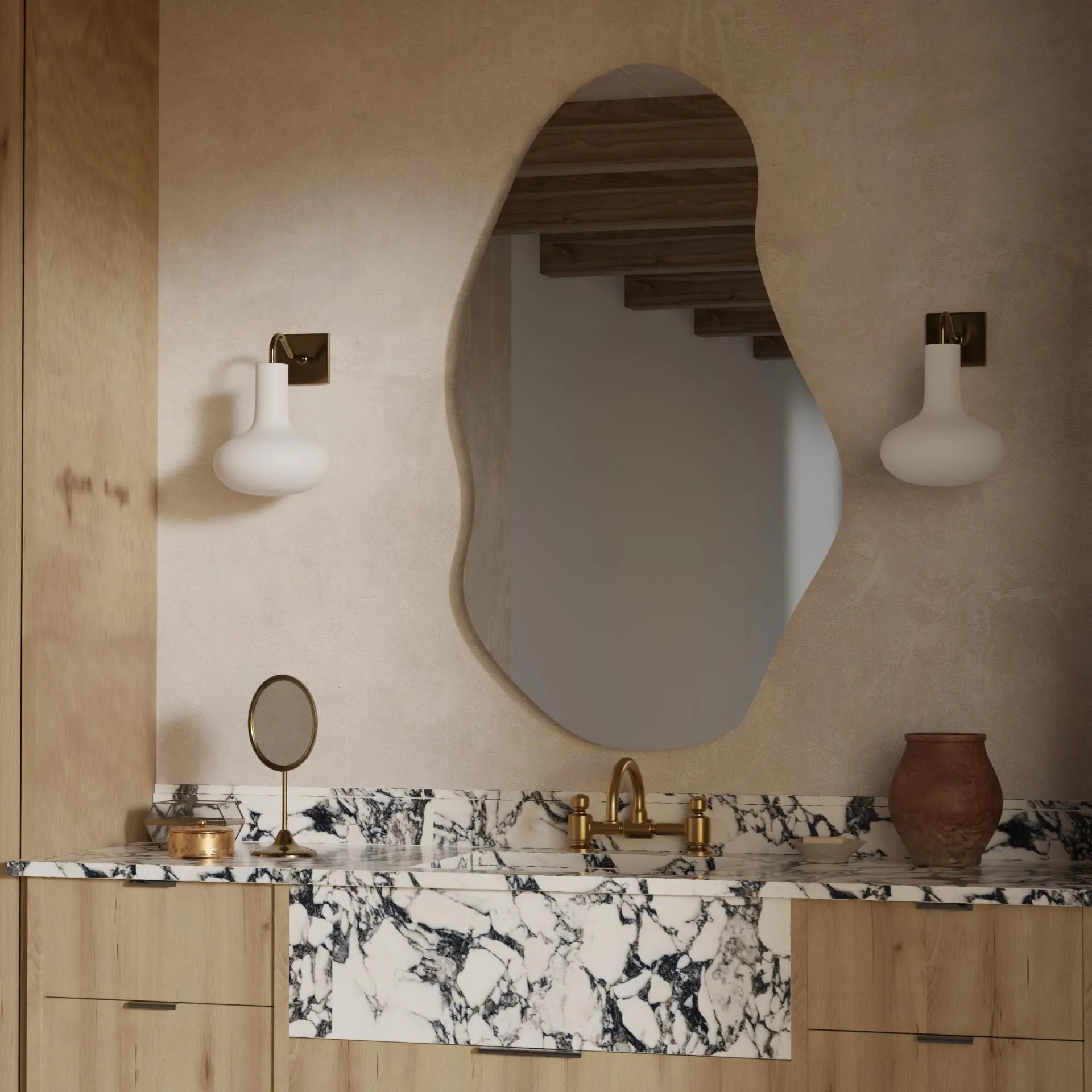 LED Bathroom Mirror with Lights | Irregular Organic Vanity Mirror | Touch Sensor