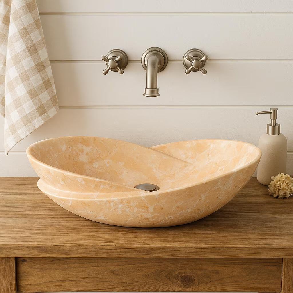 Handcrafted Orange Marble Vanity Bowl (40x55x14 cm)