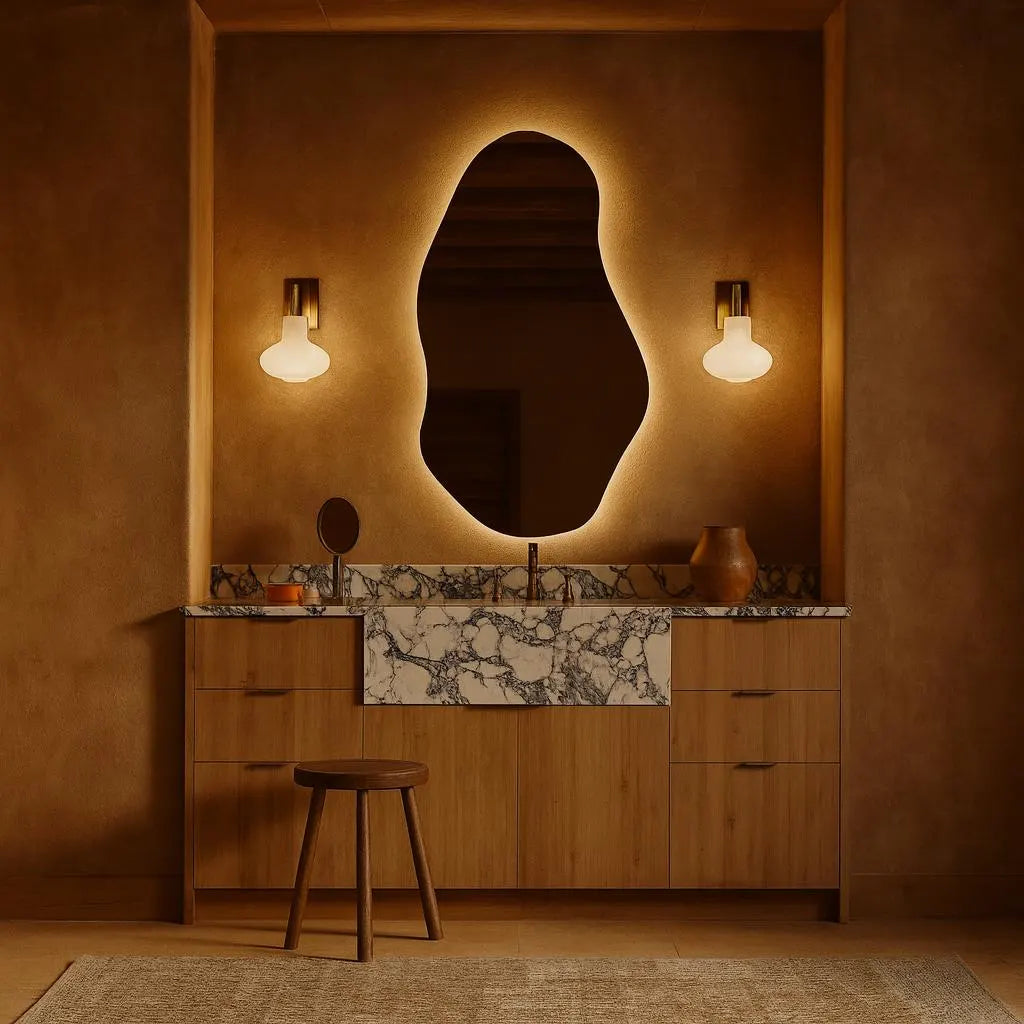 LED Bathroom Mirror with Lights | Irregular Organic Vanity Mirror | Touch Sensor