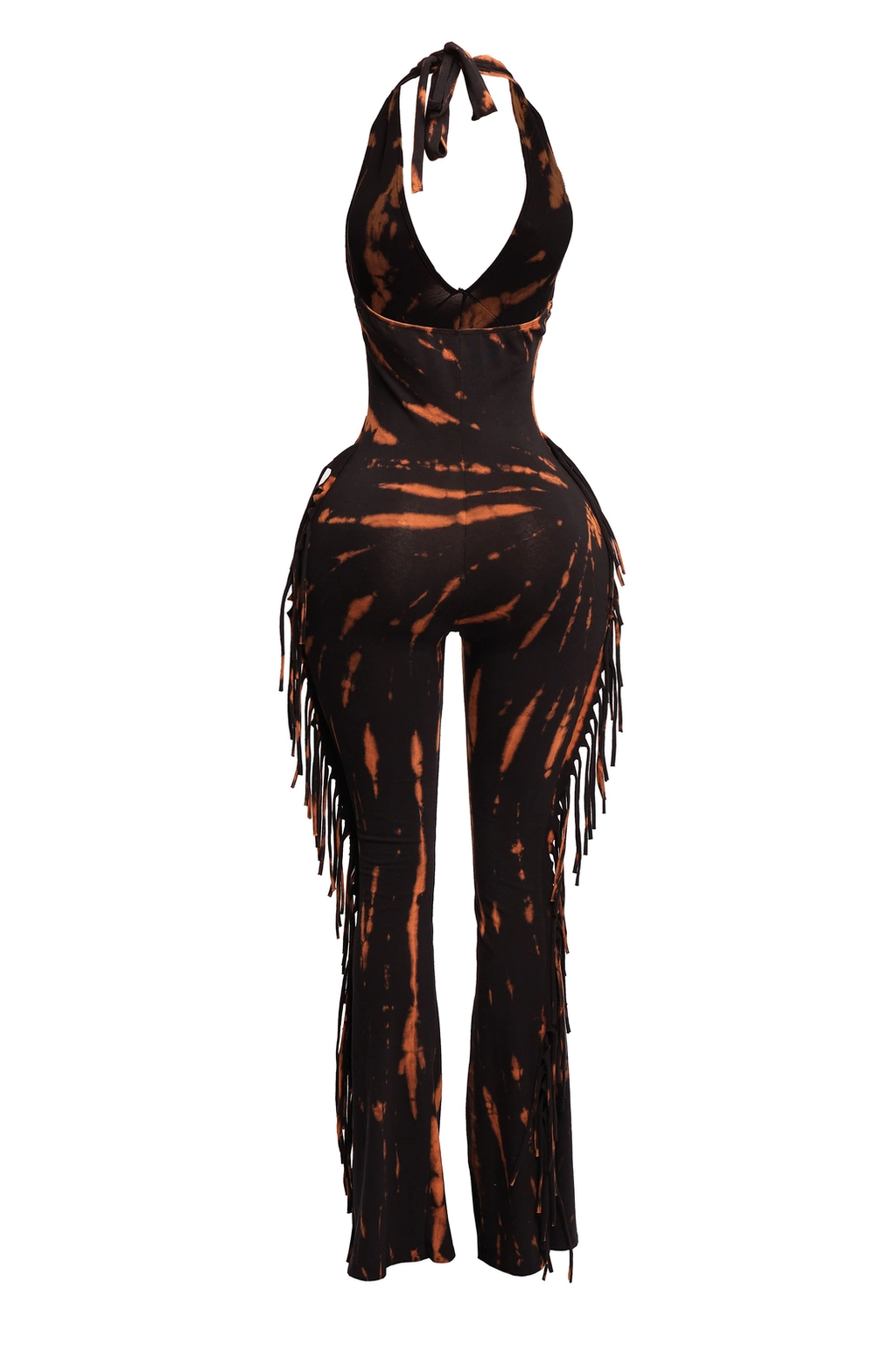 Tie Dye Fringed Halter Jumpsuit
