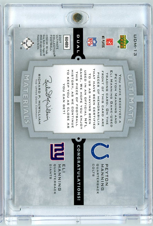 2007 Upper Deck Ultimate Collection Peyton Manning/Eli Manning #UDM13 Dual Game Used Relic /75 Football Card