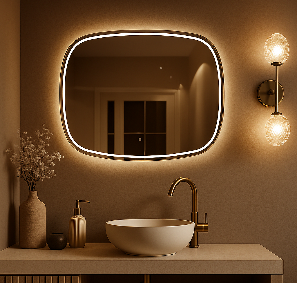 LED Bathroom Mirror – Rounded Rectangle Backlit Vanity Mirror with Touch Sensor