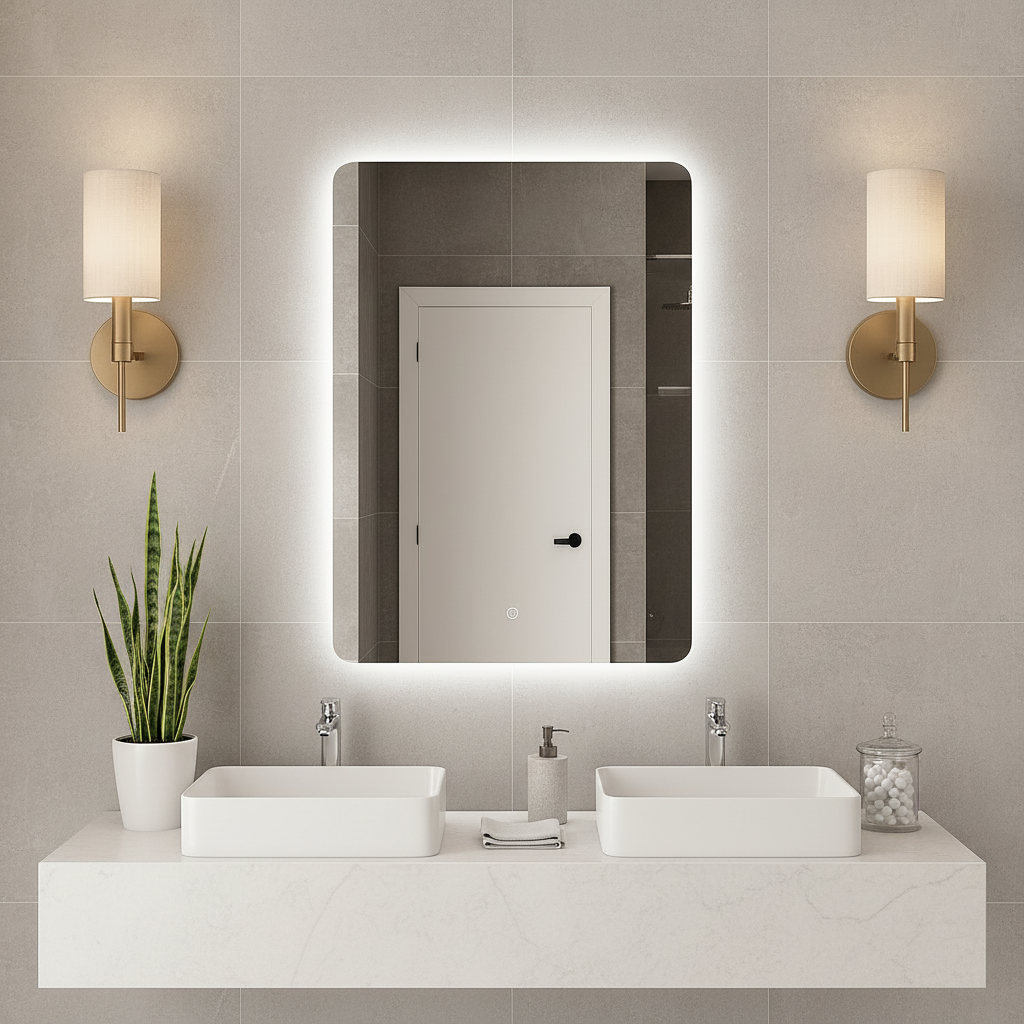 LED Bathroom Mirror – Rectangular Lighted Vanity Mirror with Backlit Glow, Modern Wall Mirror