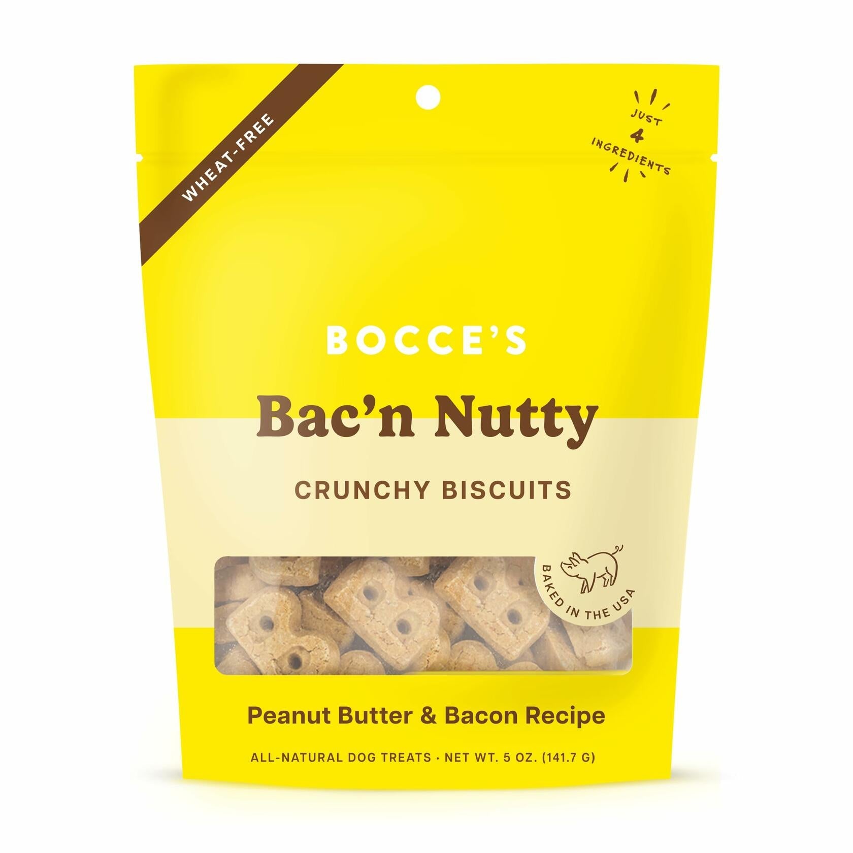 BestBy01/25 Bocce's Bakery Bac'N Nutty Dog Treats PB & Bacon Wheat-Free 5oz USA