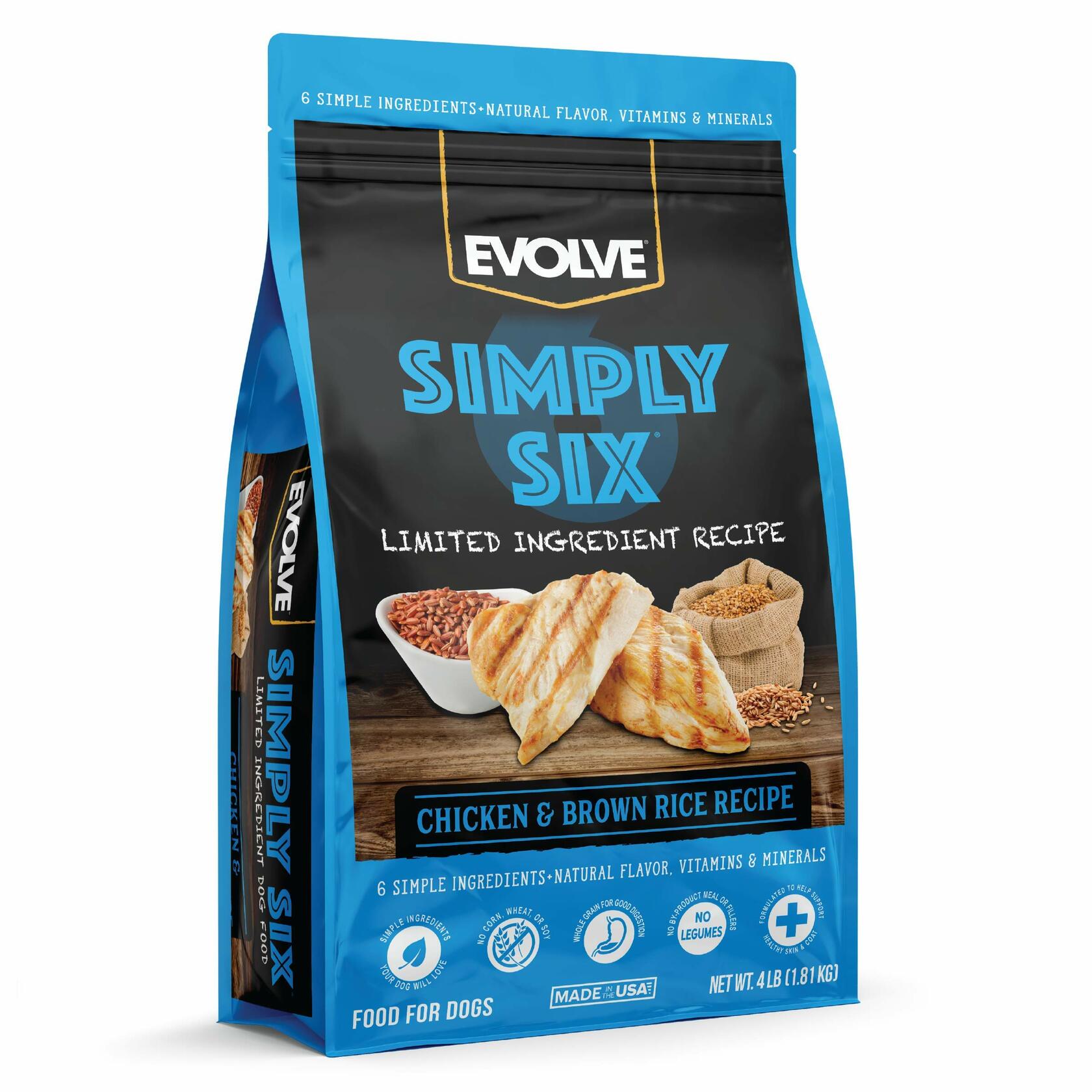 BestBy04/25 Evolve Simply Six Chicken Brown Rice Dog Food 4 lb Bag