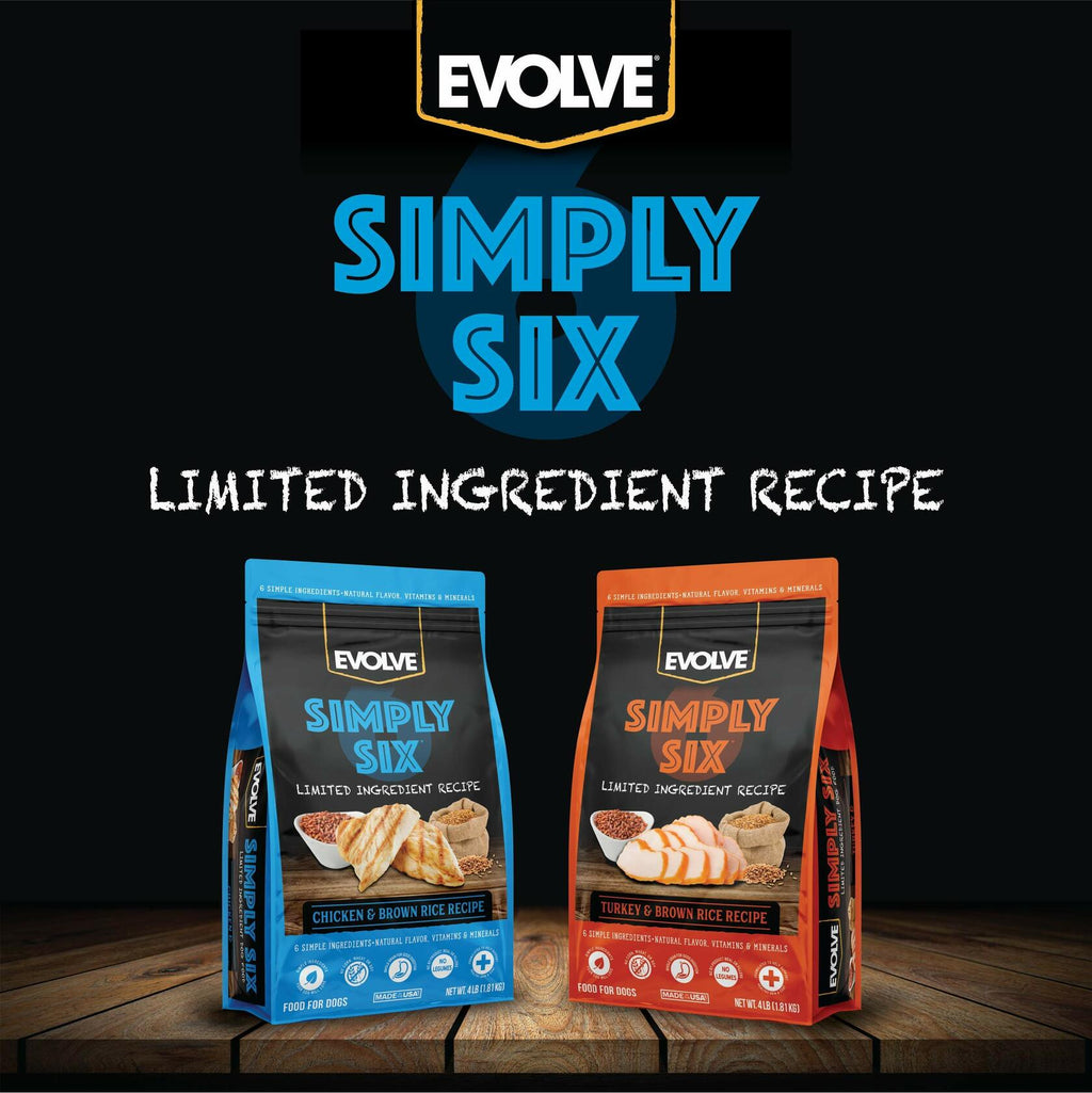 BestBy04/25 Evolve Simply Six Chicken Brown Rice Dog Food 4 lb Bag